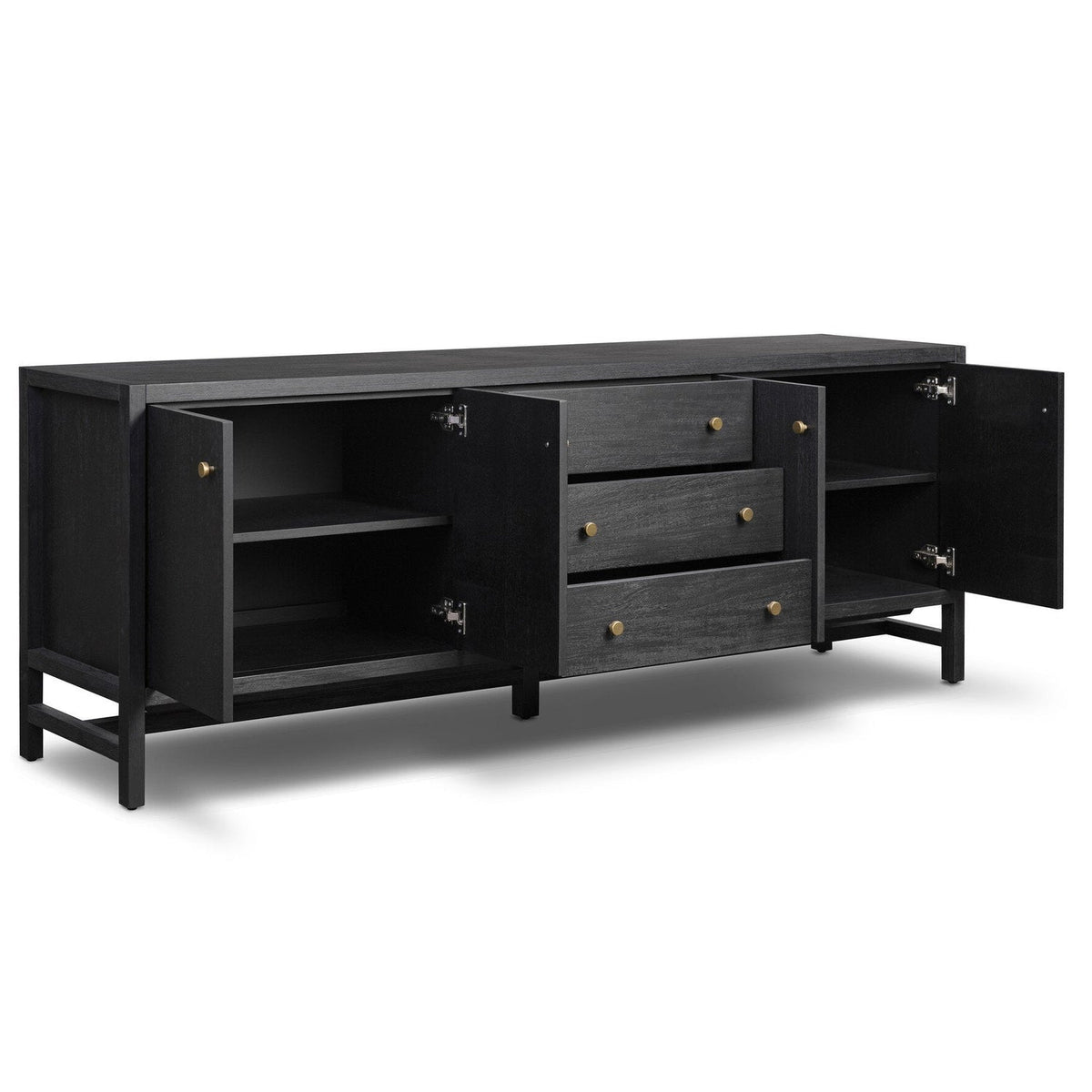 Four Hands Sullivan Black Acacia Media Console - storage detail