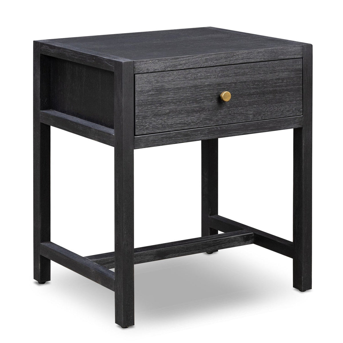 Four Hands Sullivan Black Acacia Small Nightstand - styled view