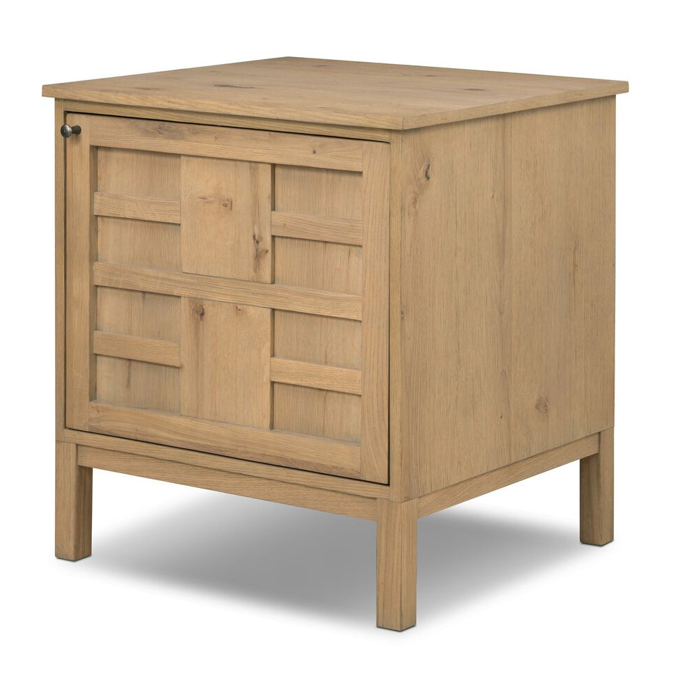 Four Hands Alessio Nightstand right orientation in aged natural oak, primary product view