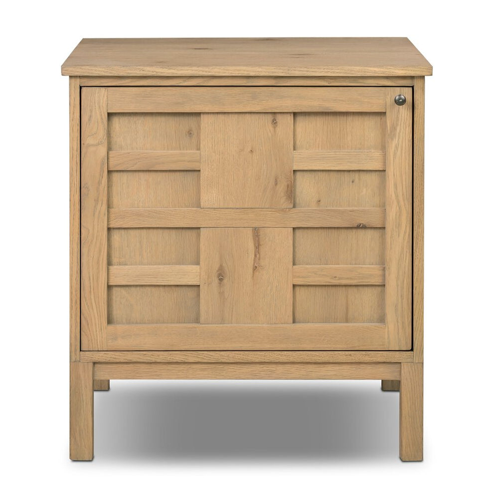 Four Hands Alessio Nightstand left orientation in aged natural oak, front view