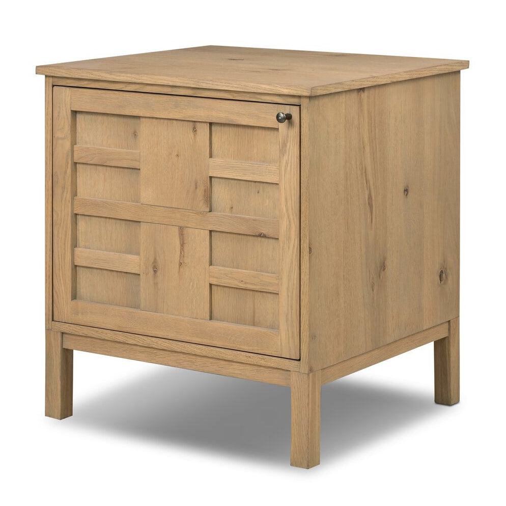 Four Hands Alessio Nightstand left orientation in aged natural oak, primary product view