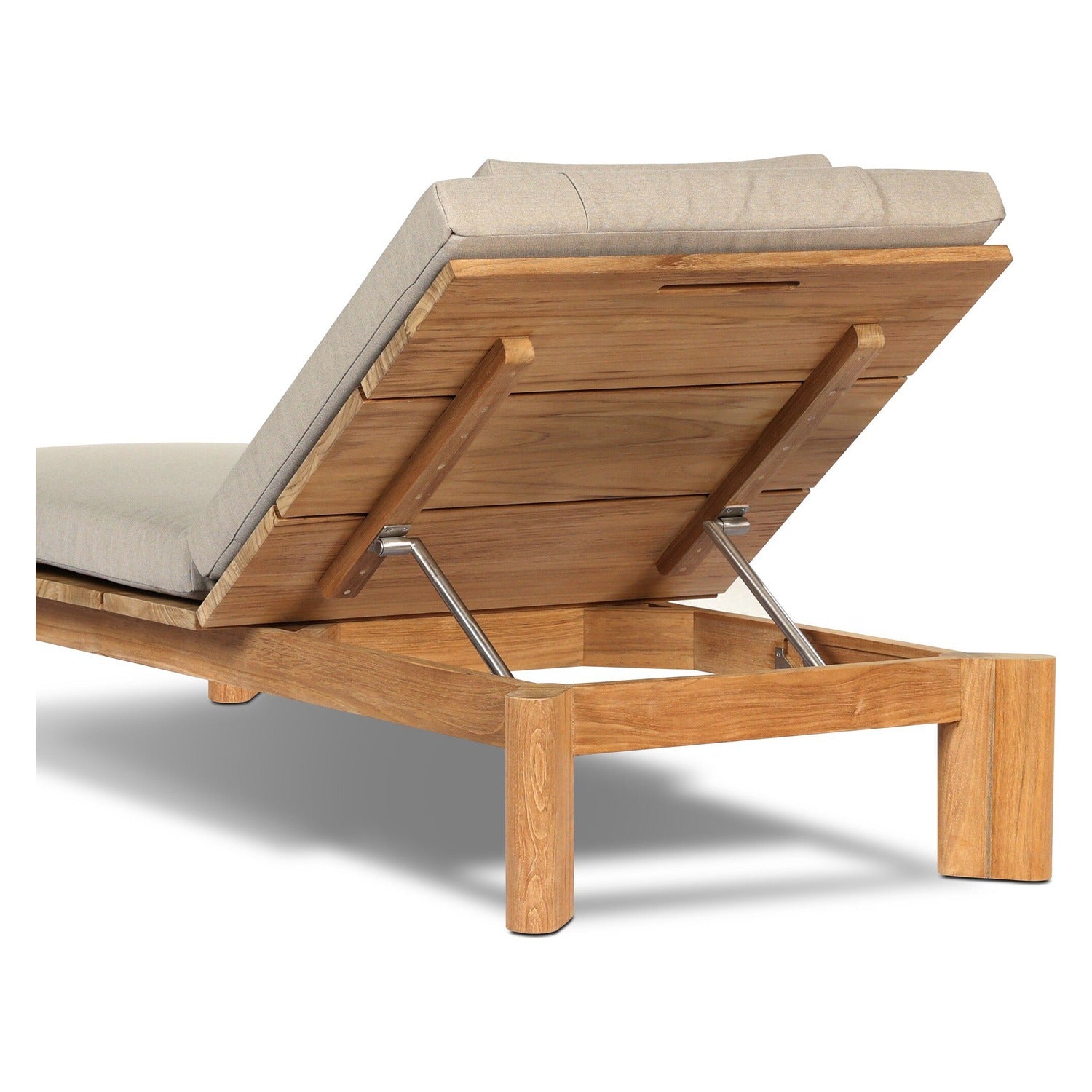 Four Hands Sterling Ibiza Mole Outdoor Chaise in golden teak with mocha acrylic cushion, close-up detail of cushion fabric, view 1
