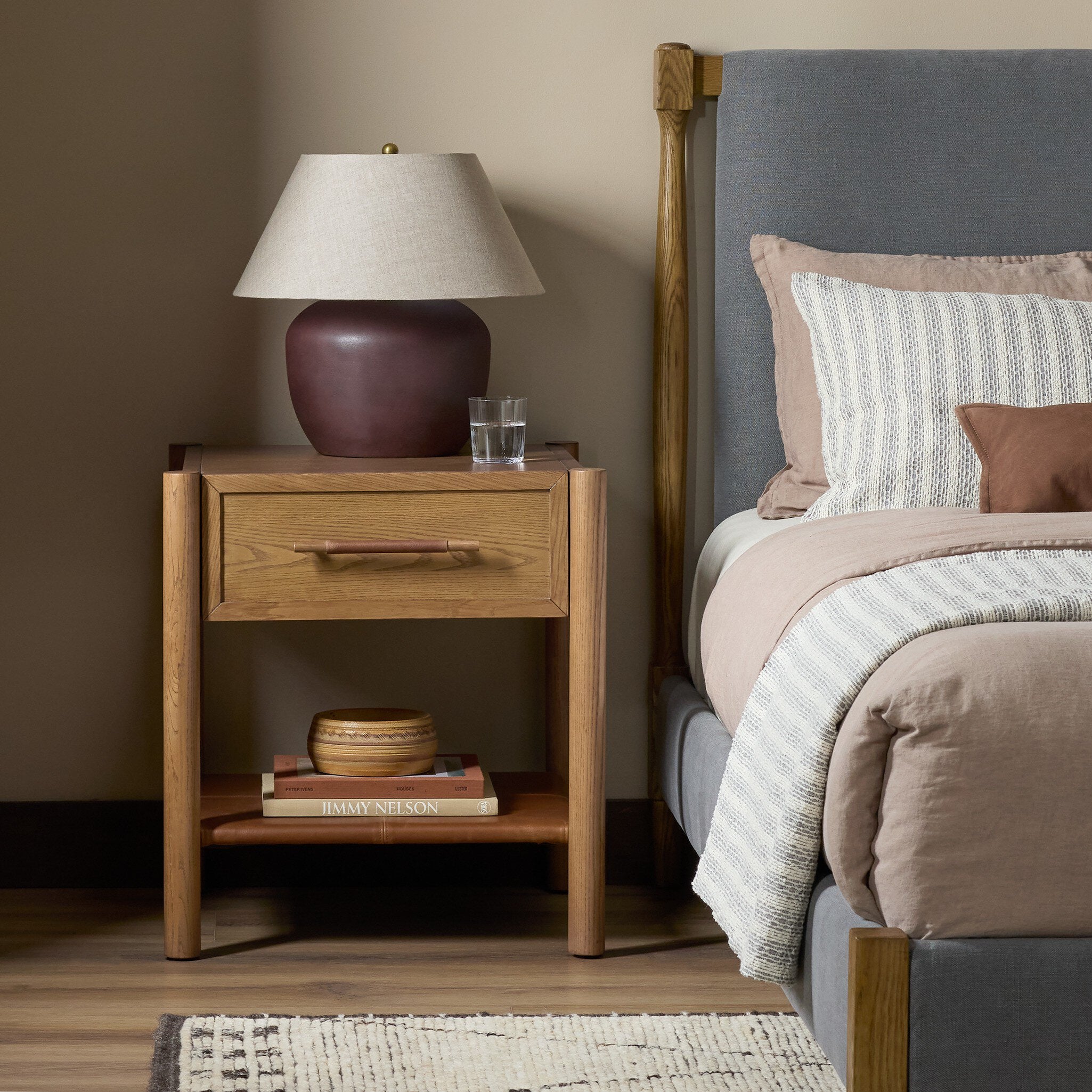 Four Hands Salado Natural Ash 1 Drawer Nightstand - styled room setting