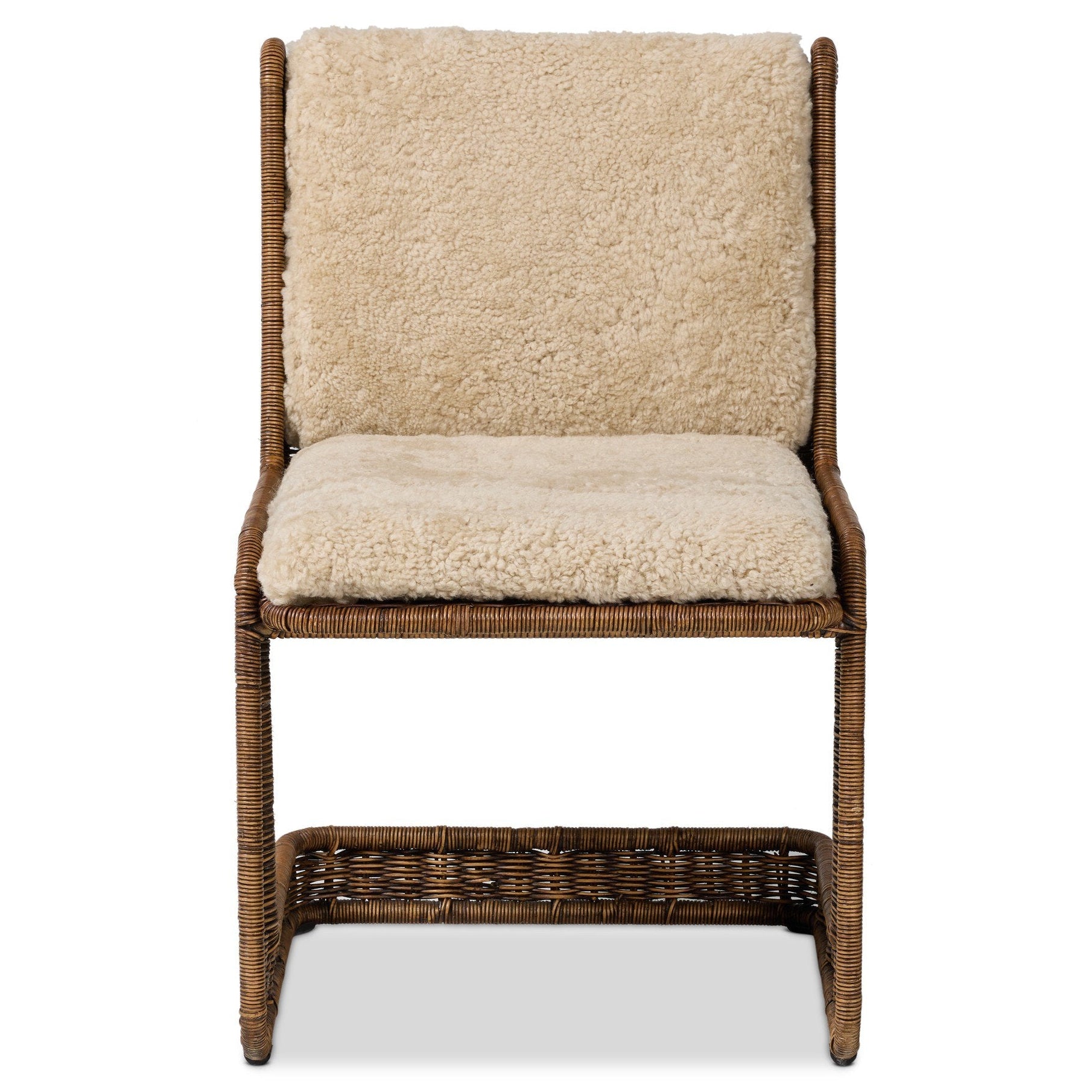 Four Hands Katrine Beige Shorn Shearling Dining Chair - front view
