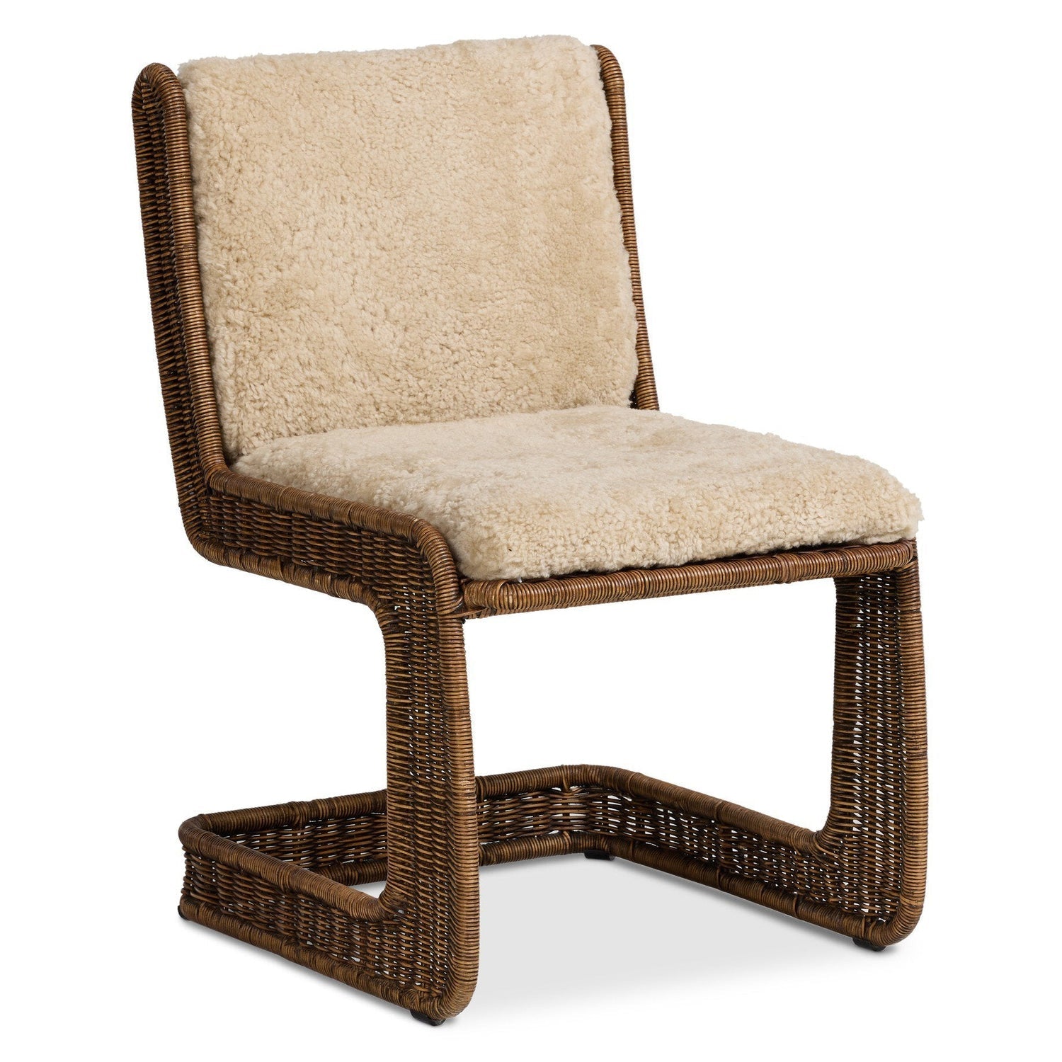 Four Hands Katrine Beige Shorn Shearling Dining Chair - styled view