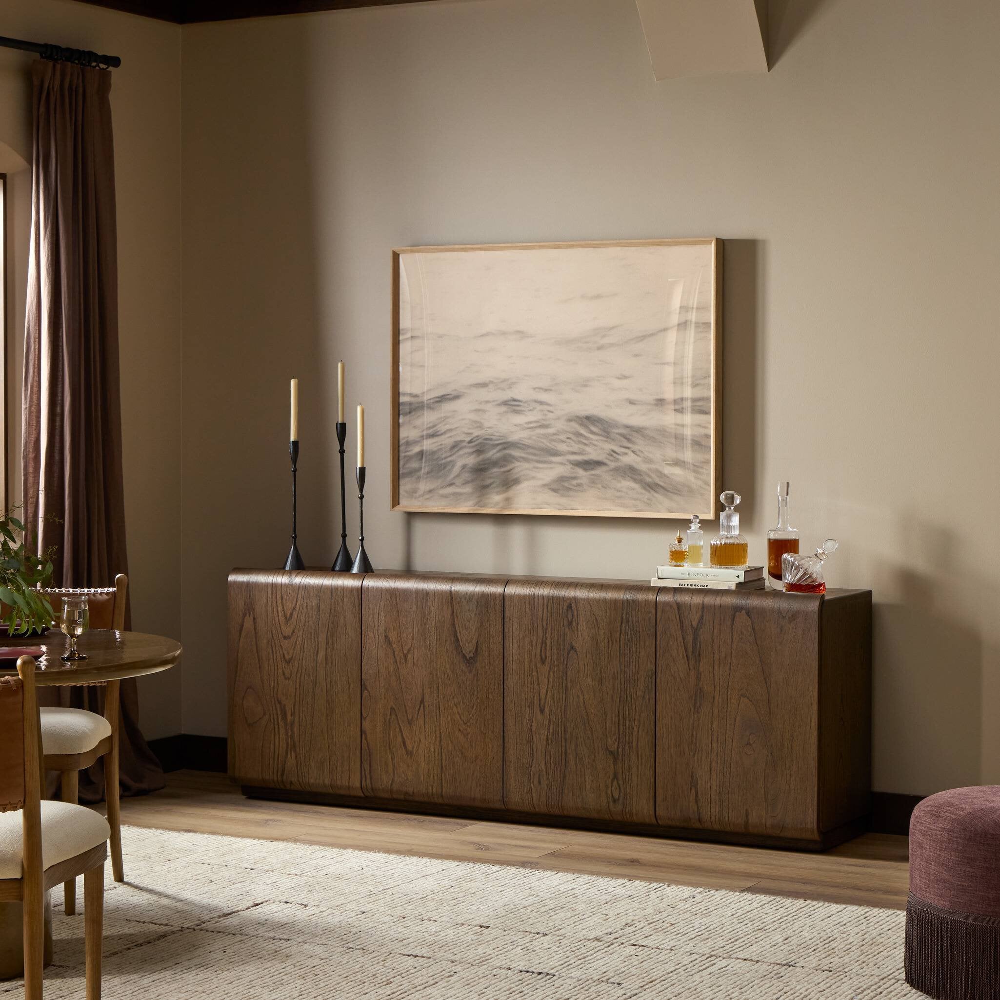 Four Hands Arlet Stained Saddle Brown Mindi Sideboard styled in a room setting