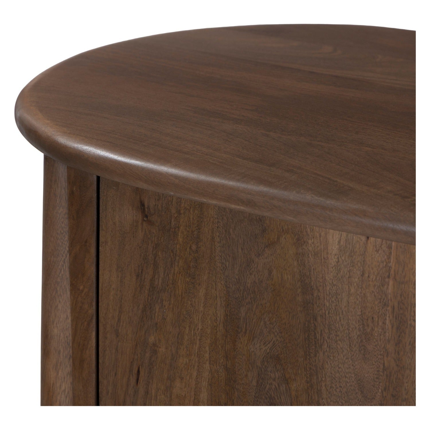 Four Hands Tindra Washed Taupe Sideboard in curved solid mango with tapered legs, close-up detail of mango grain, view 1