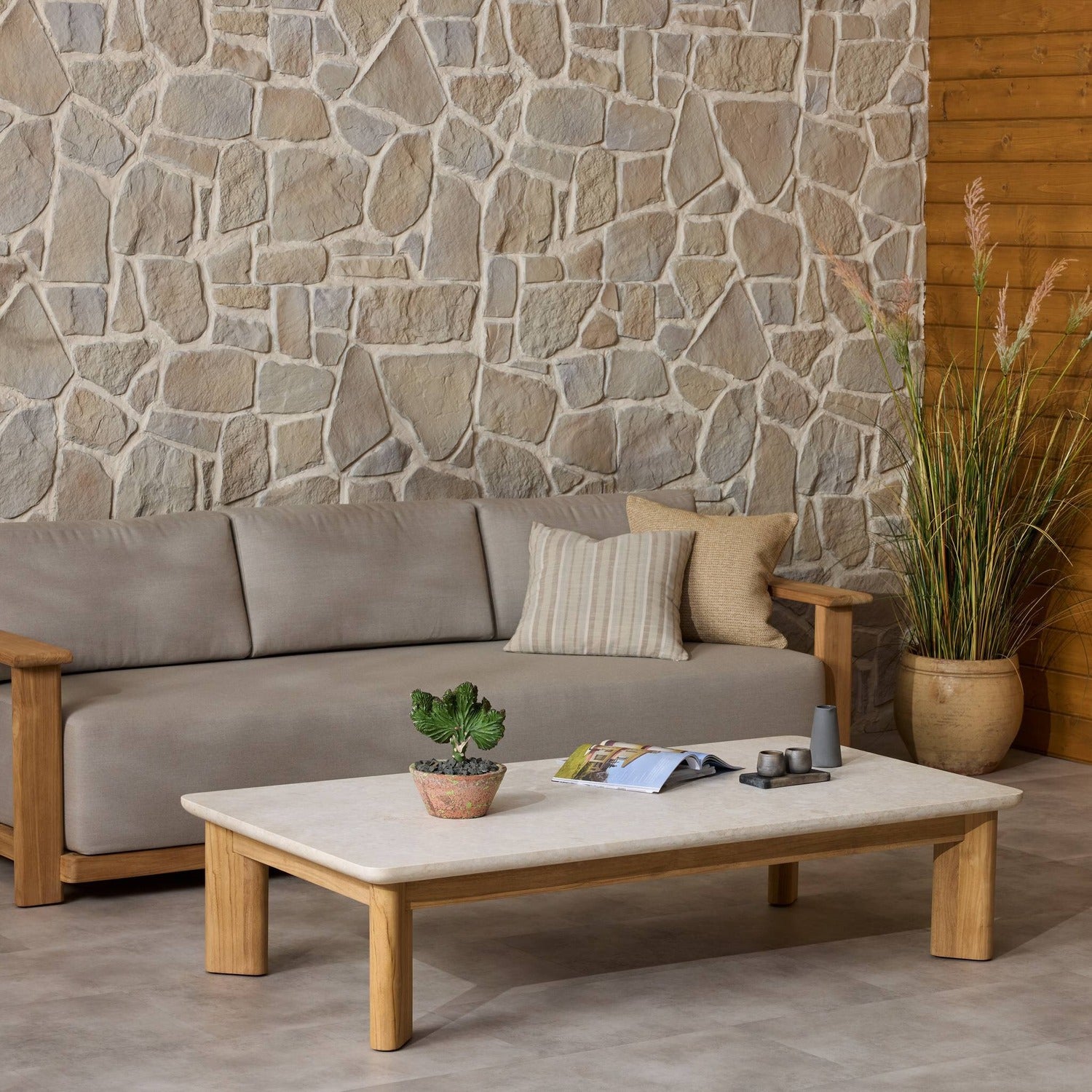 Four Hands Sterling Beige Fossil Outdoor Stone Coffee Table