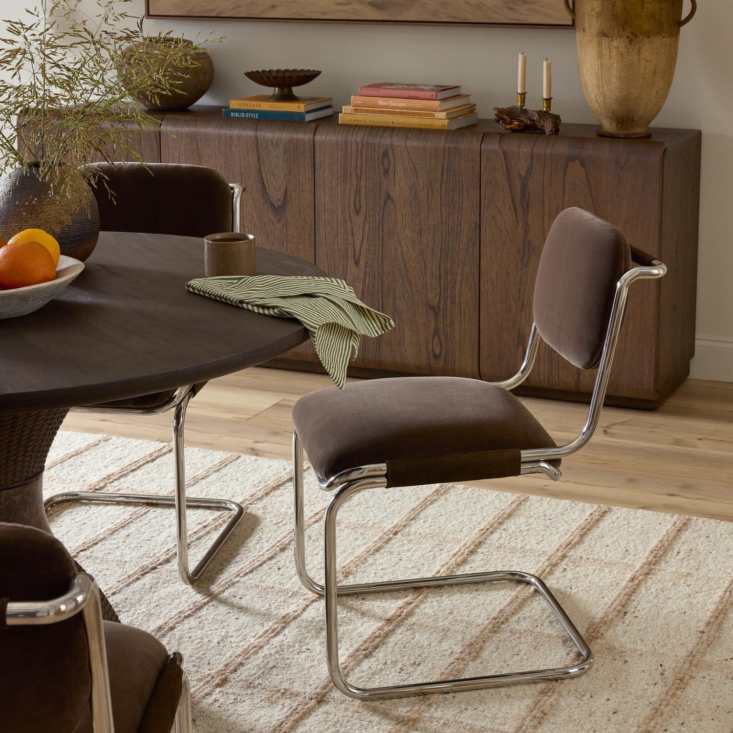 Four Hands Bram Surrey Mink Dining Chair styled room setting