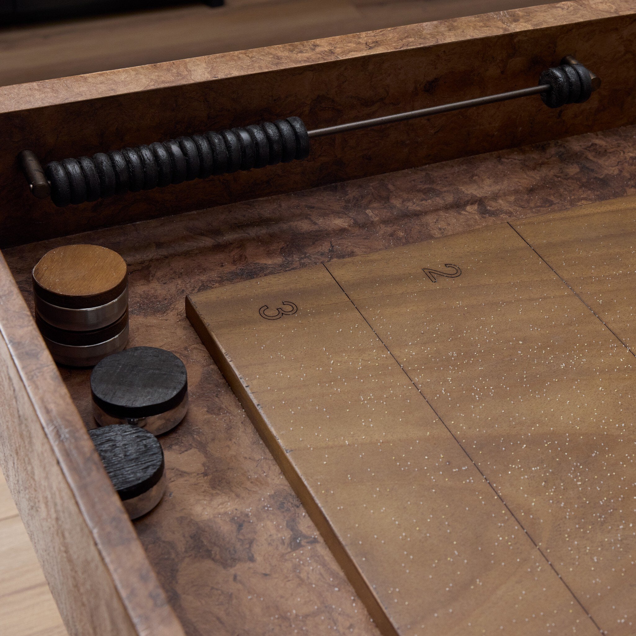 Four Hands Brote Dark Bark Paper Shuffleboard Table detail view 7