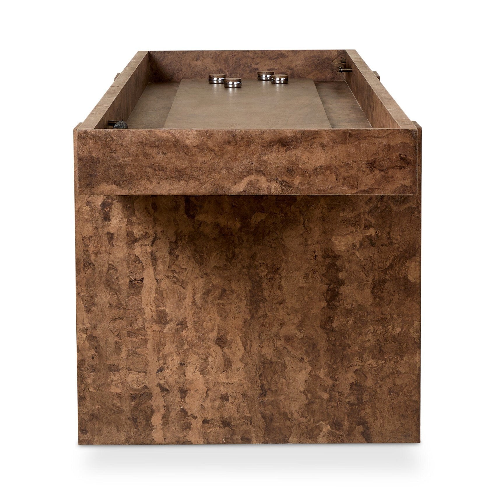 Four Hands Brote Dark Bark Paper Shuffleboard Table side view