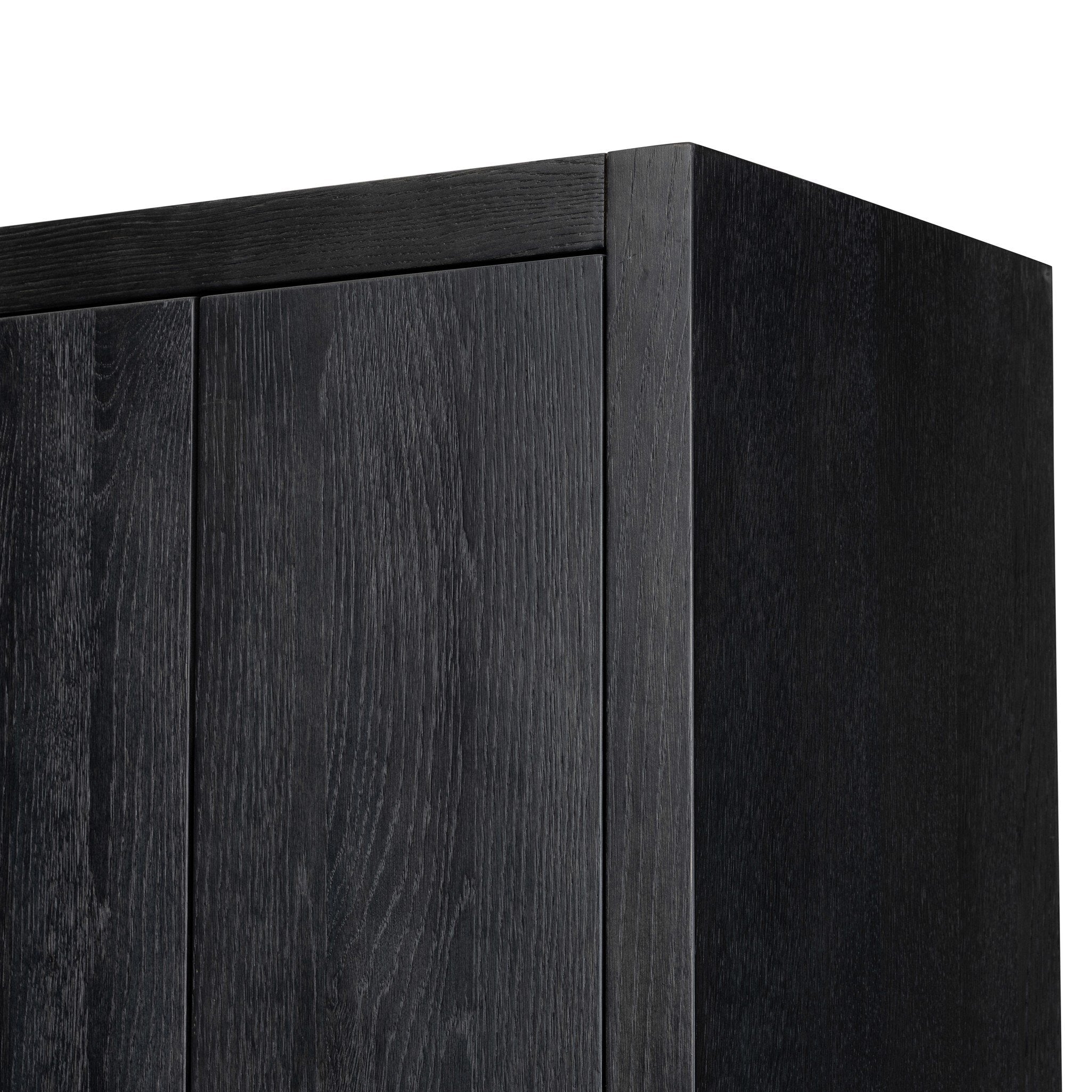 Four Hands Anthem Black Wash Oak Bath Storage close-up detail