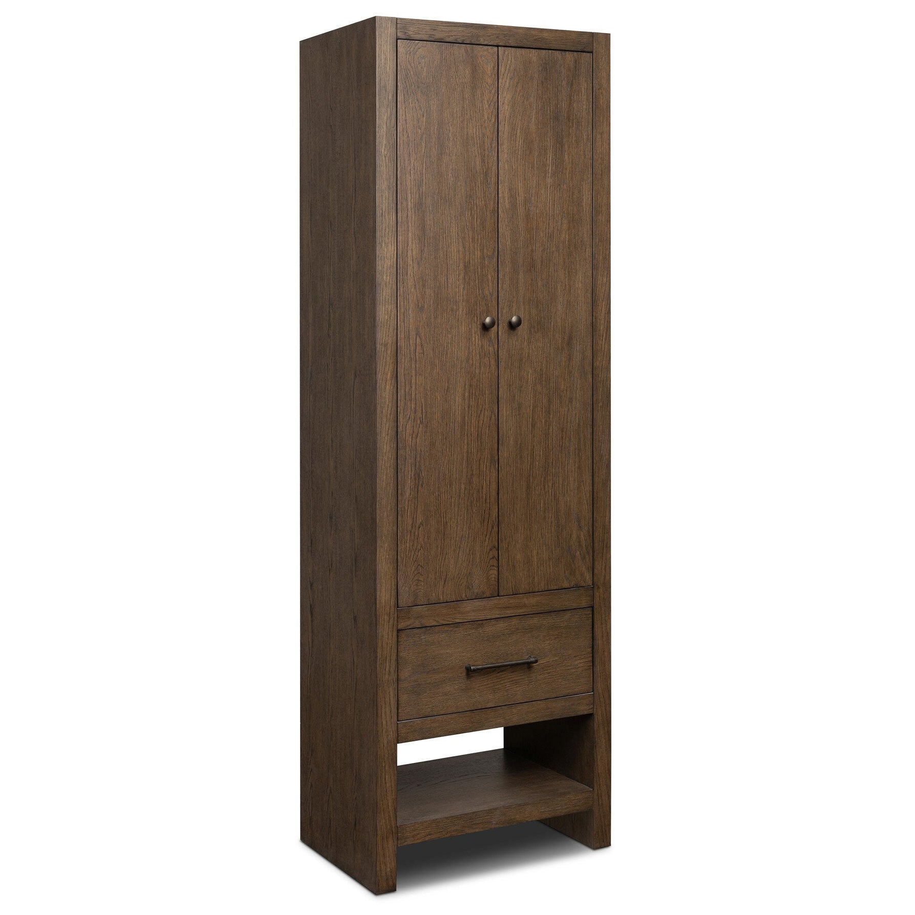 Four Hands Anthem Satin Espresso Oak Bath Storage styled setting