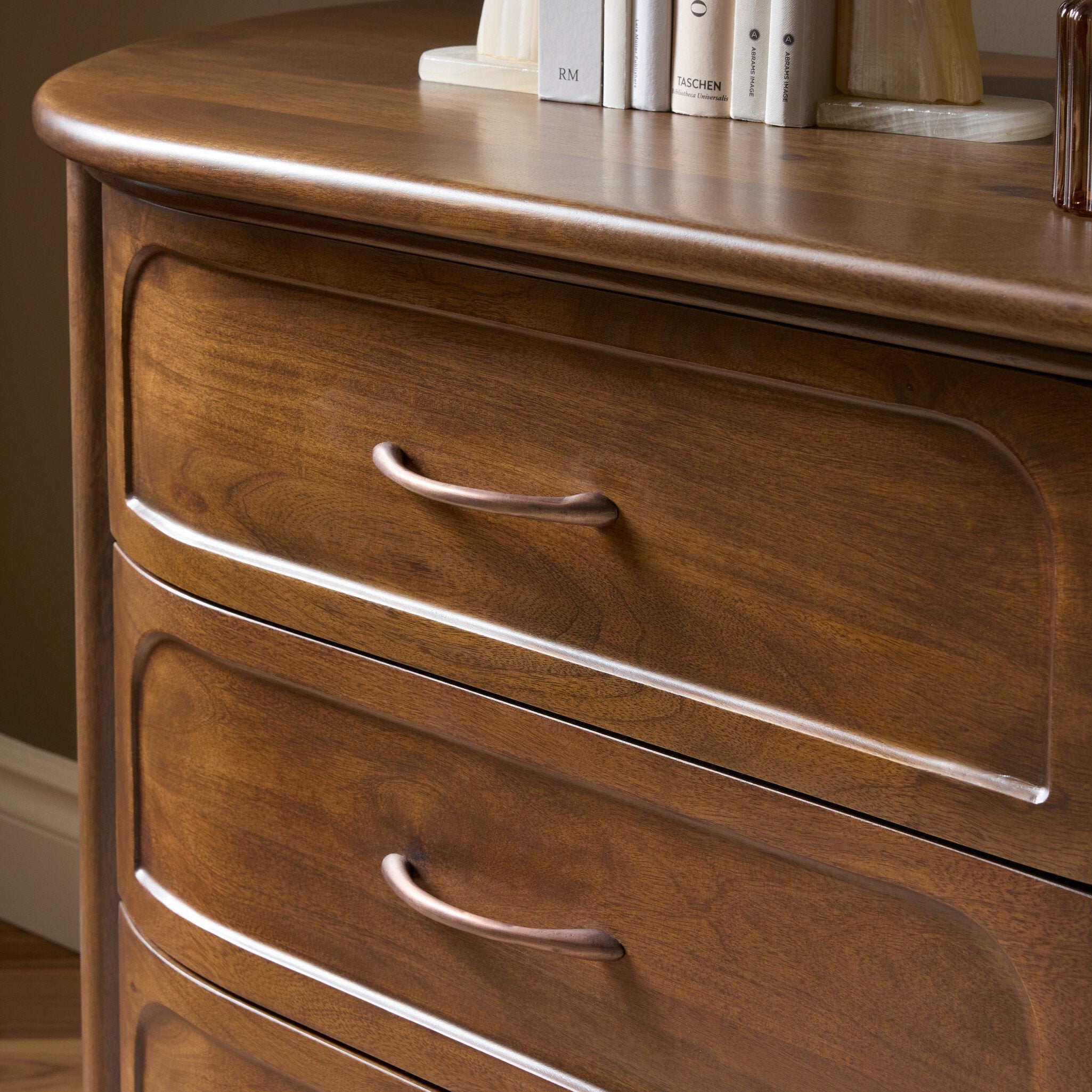Four Hands Divion Warm Brown Mango 6 Drawer Dresser finish close-up