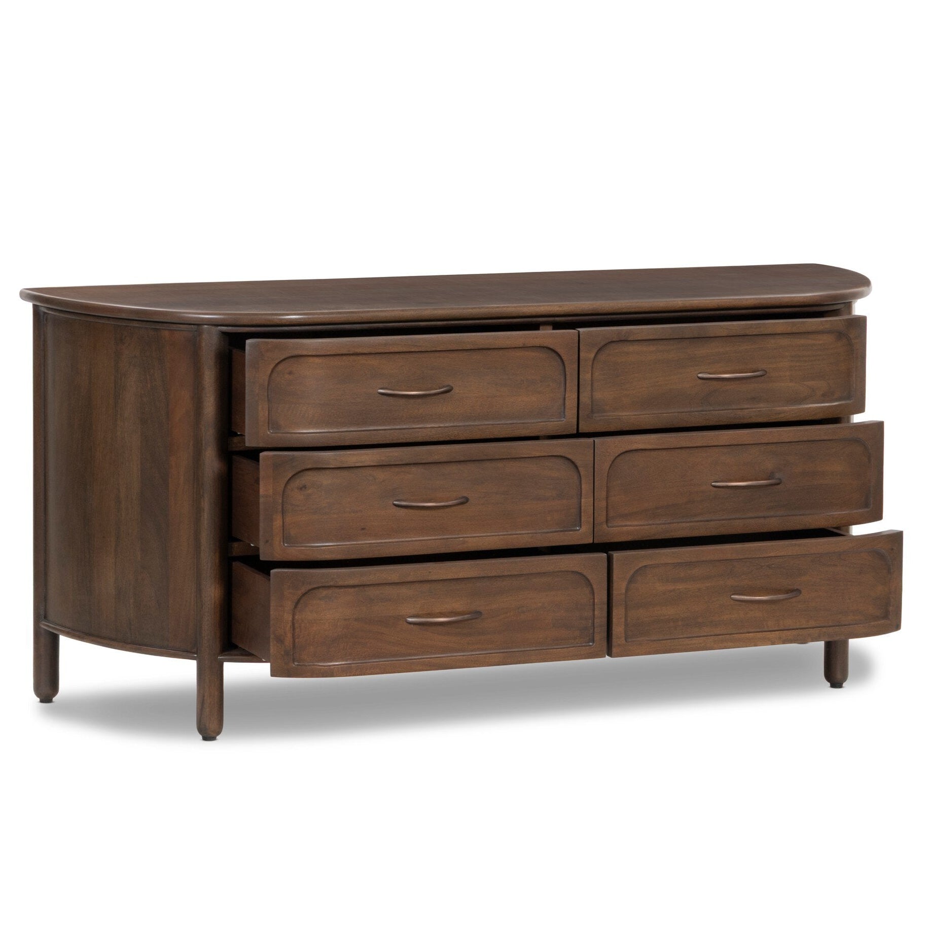 Four Hands Divion Warm Brown Mango 6 Drawer Dresser shown with doors open