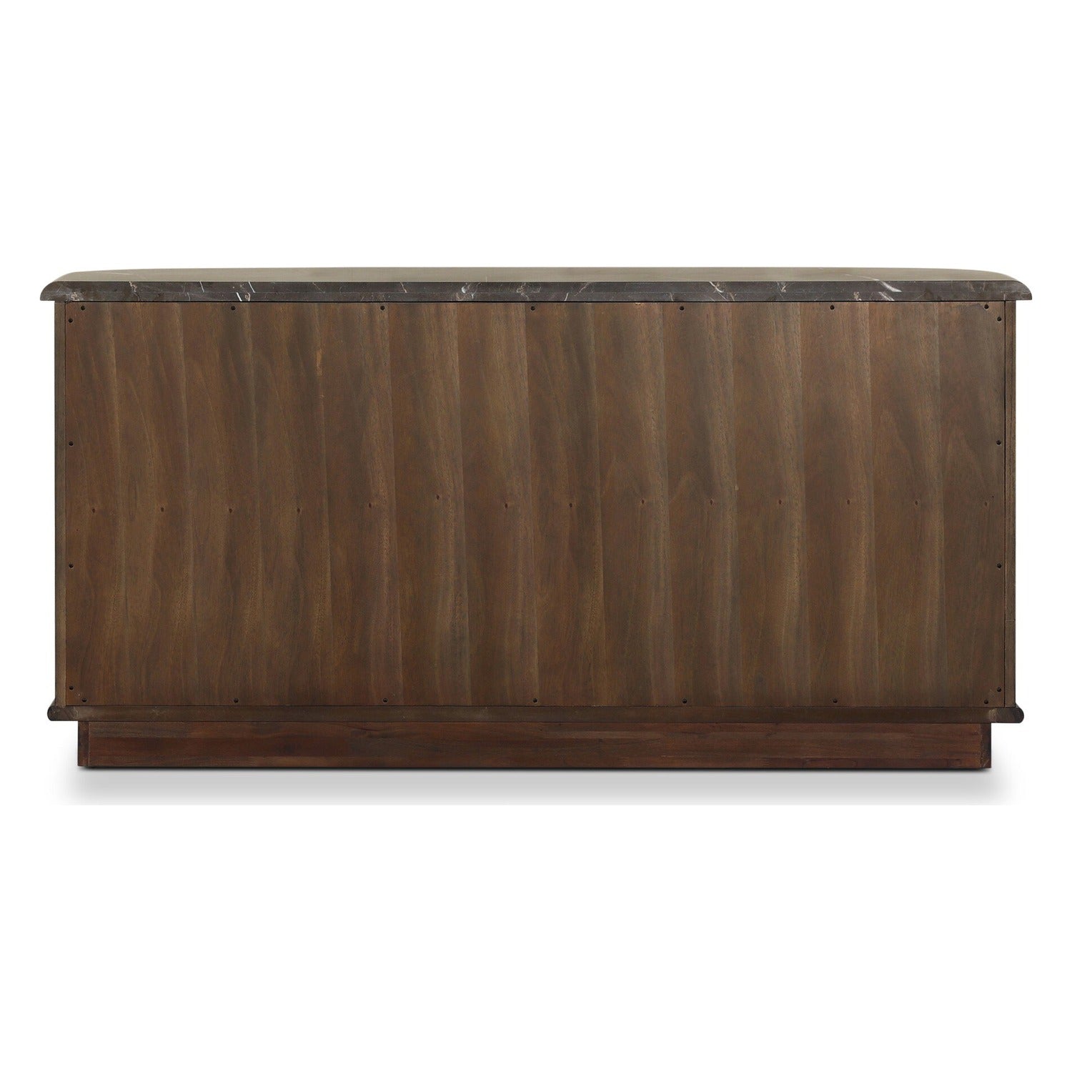 Four Hands Tovae Stained Saddle Brown Dresser with honed coffee marble top, back view