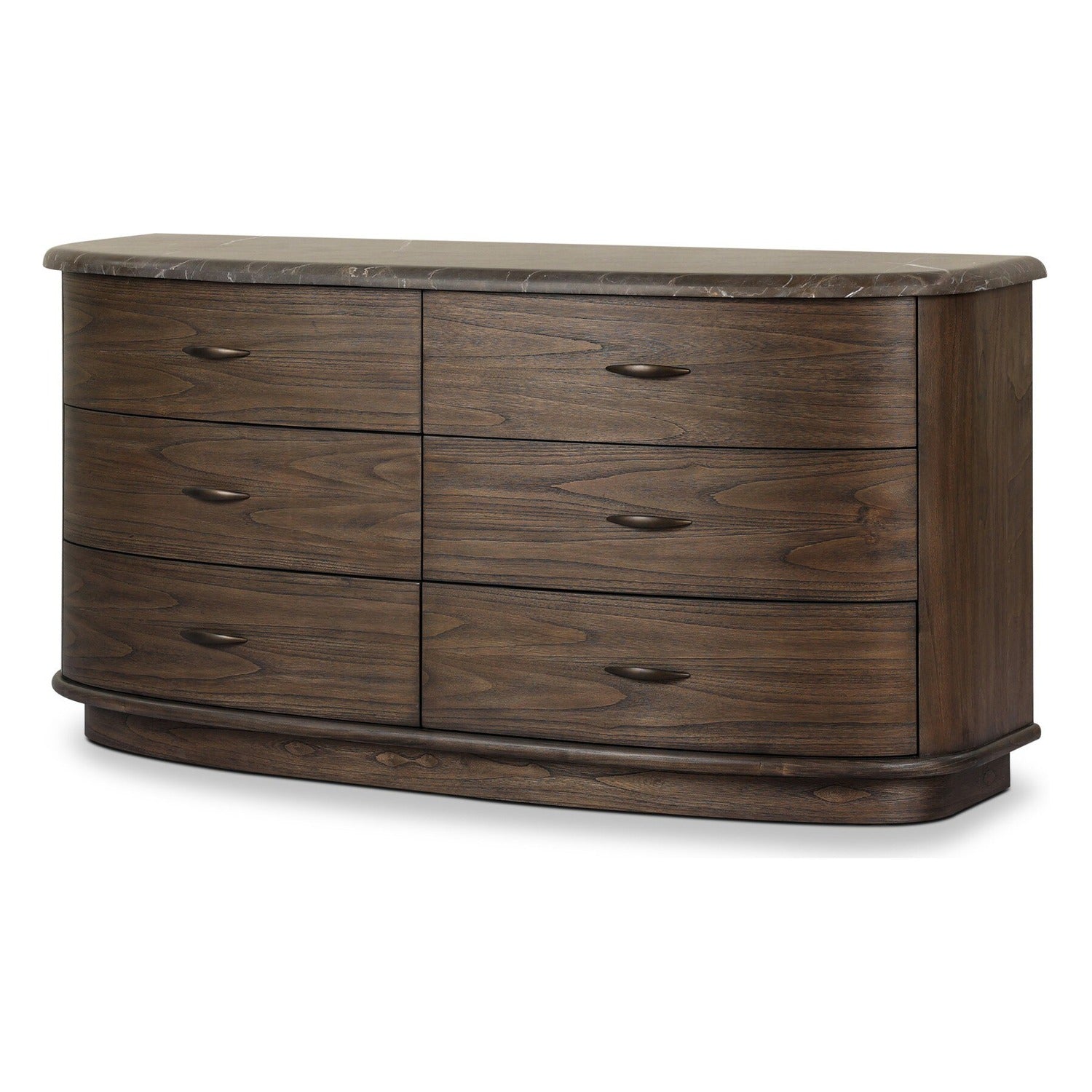 Four Hands Tovae Stained Saddle Brown Dresser with honed coffee marble top, primary product view