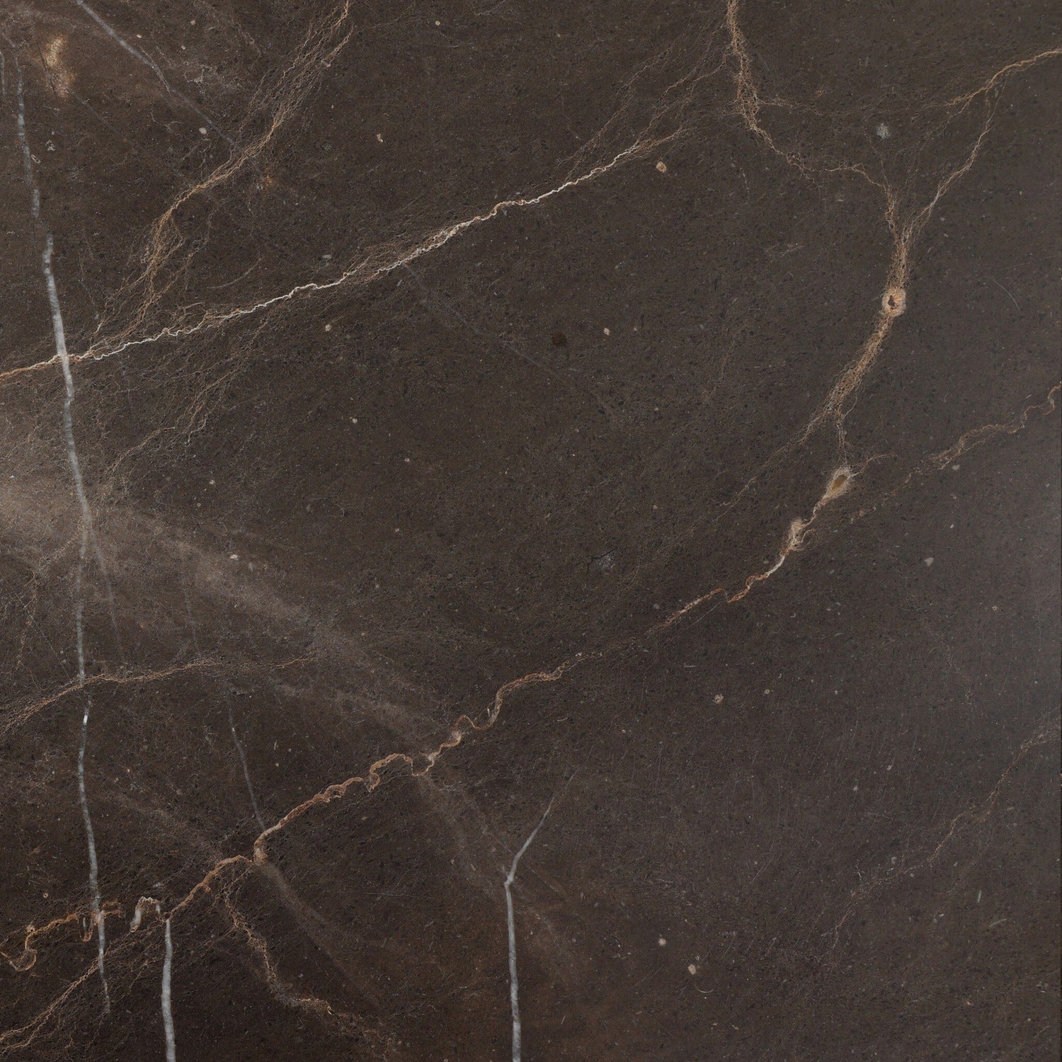 Four Hands Tovae Stained Saddle Brown Dresser with honed coffee marble top, close-up detail view 3