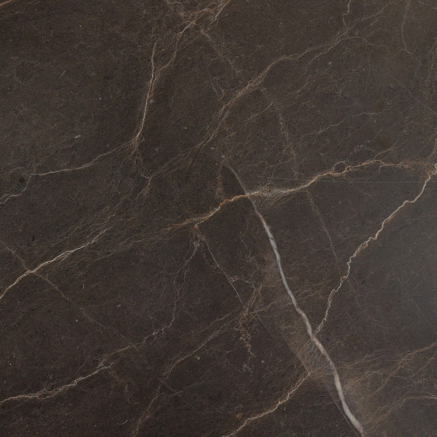 Four Hands Tovae Stained Saddle Brown Dresser with honed coffee marble top, close-up detail view 4