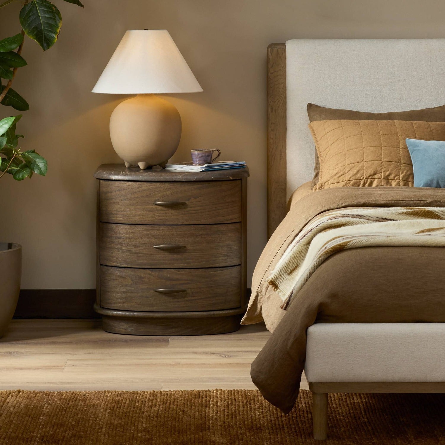 Four Hands Tovae Honed Coffee Marble Nightstand
