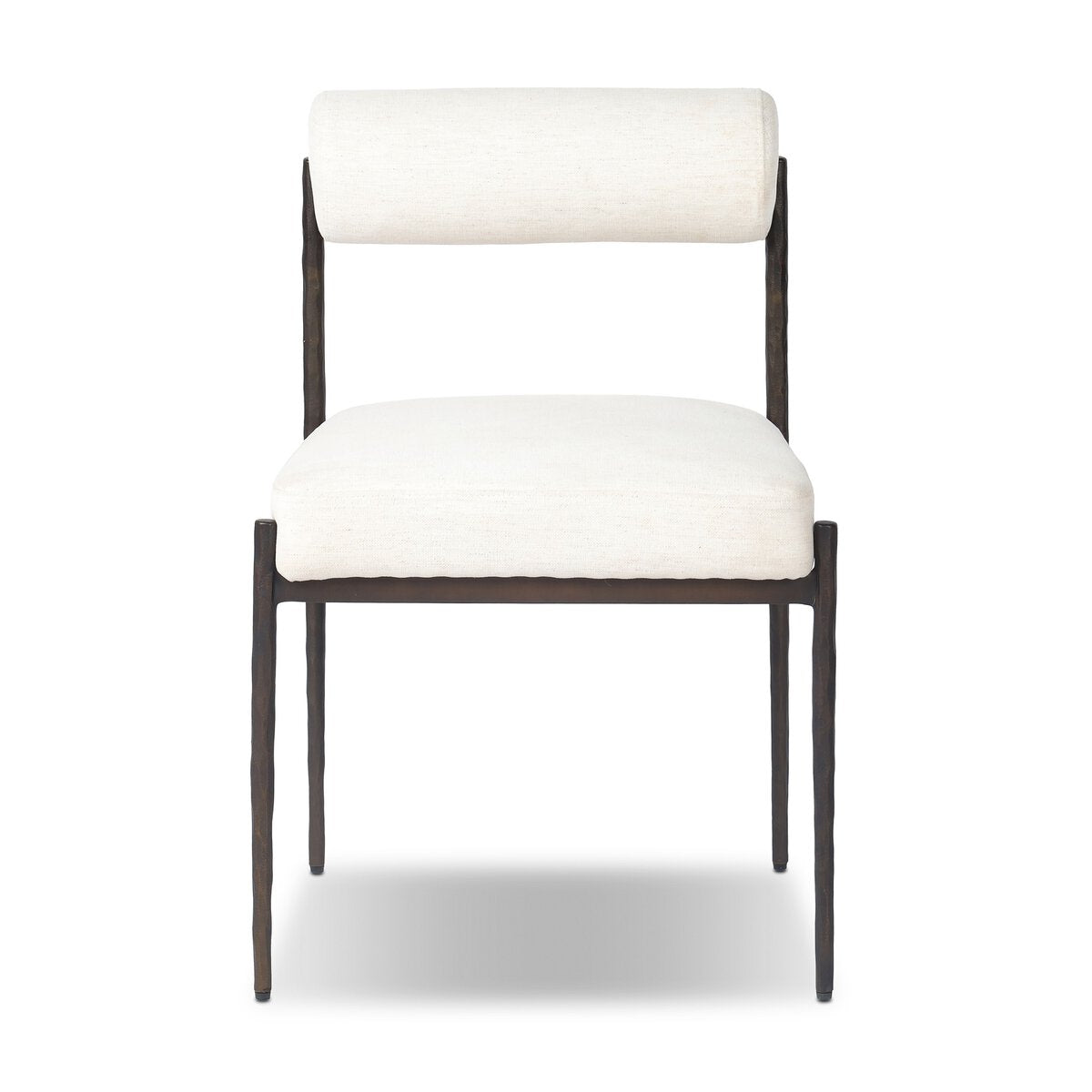 Four Hands Jazelle Crypton Nomad Snow Metal Dining Chair Set of 2 with hammered black iron frame, front view