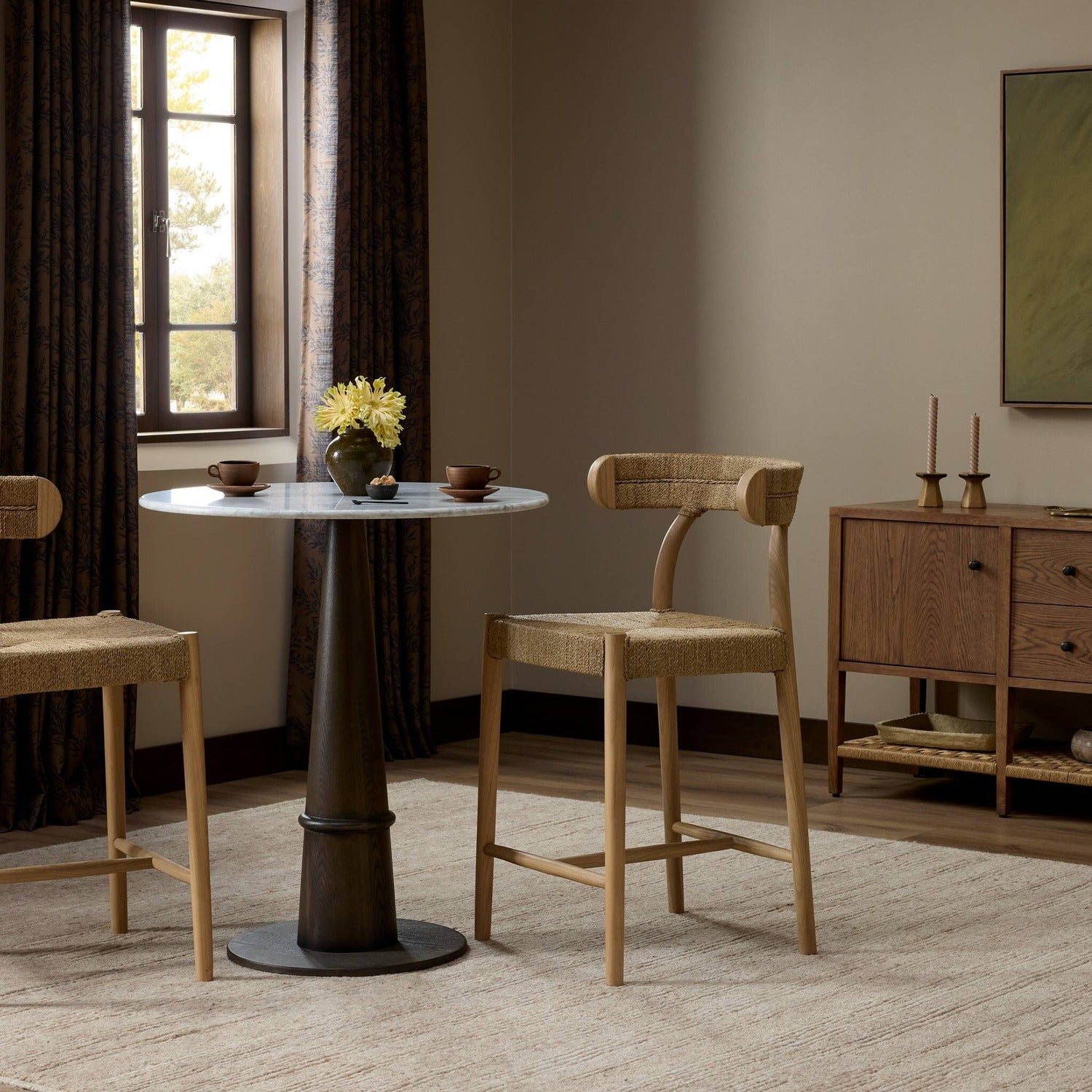 Four Hands Pampa Smoked Natural Counter Stool Set of 2