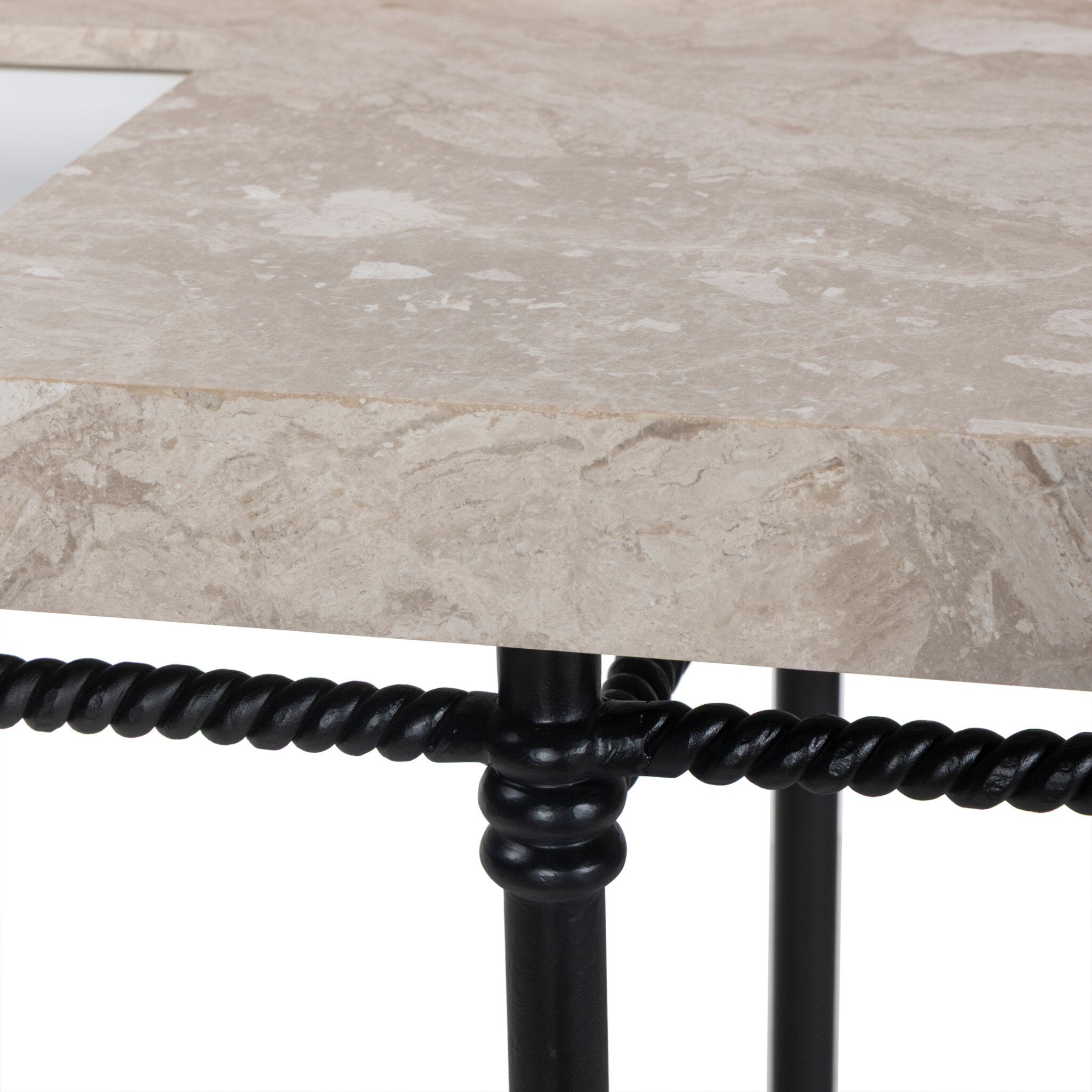Four Hands Cassia Textured Dark Bronze Double Washstand — edge and joinery detail