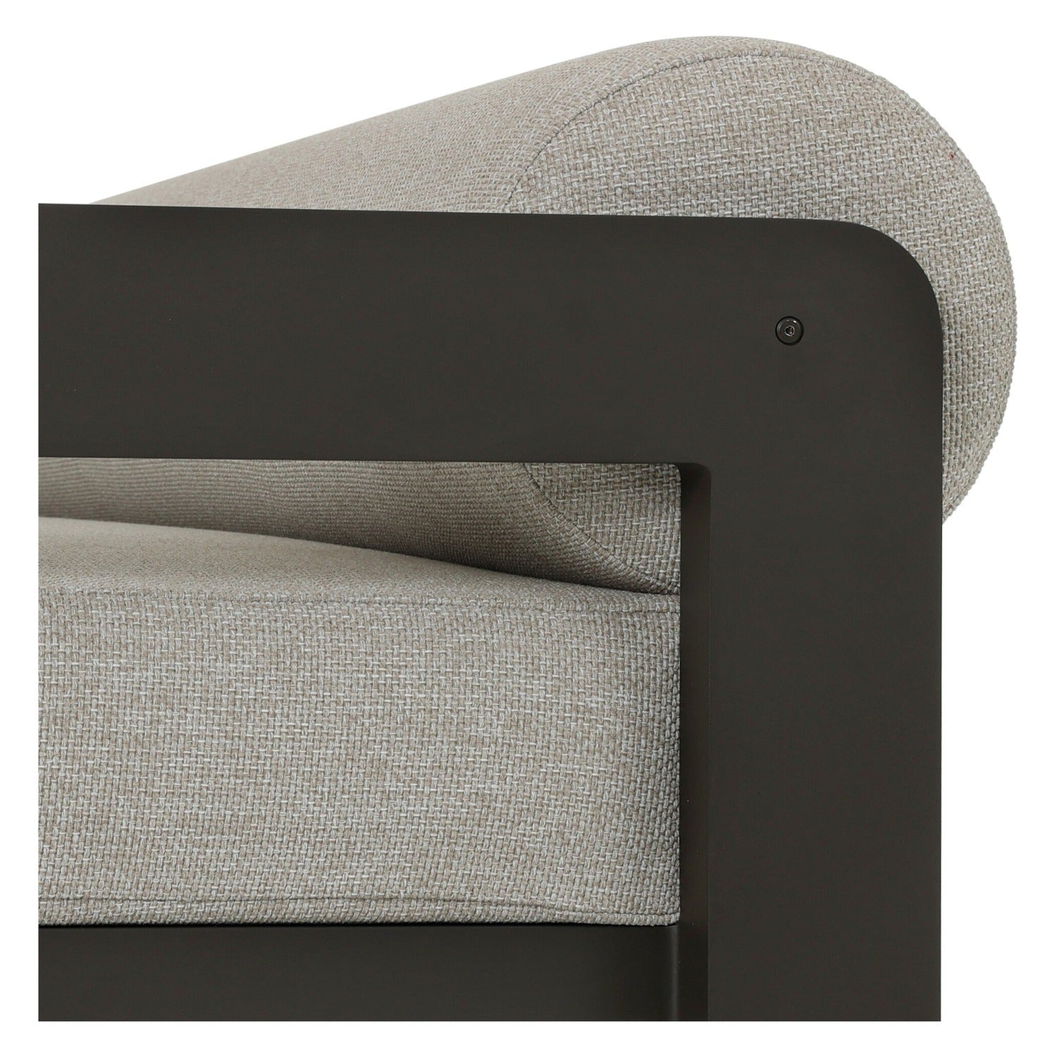 Four Hands Tatiana Ramiro Ecru 86in Outdoor Sofa on bronze aluminum frame, close-up detail of cushion fabric, view 2