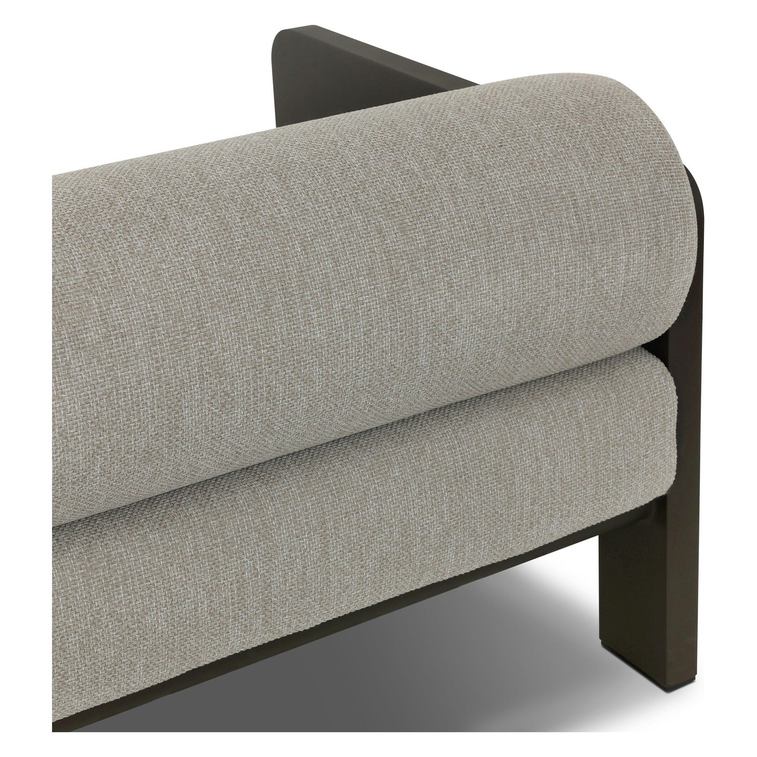 Four Hands Tatiana Ramiro Ecru 86in Outdoor Sofa on bronze aluminum frame, close-up detail of cushion fabric, view 3
