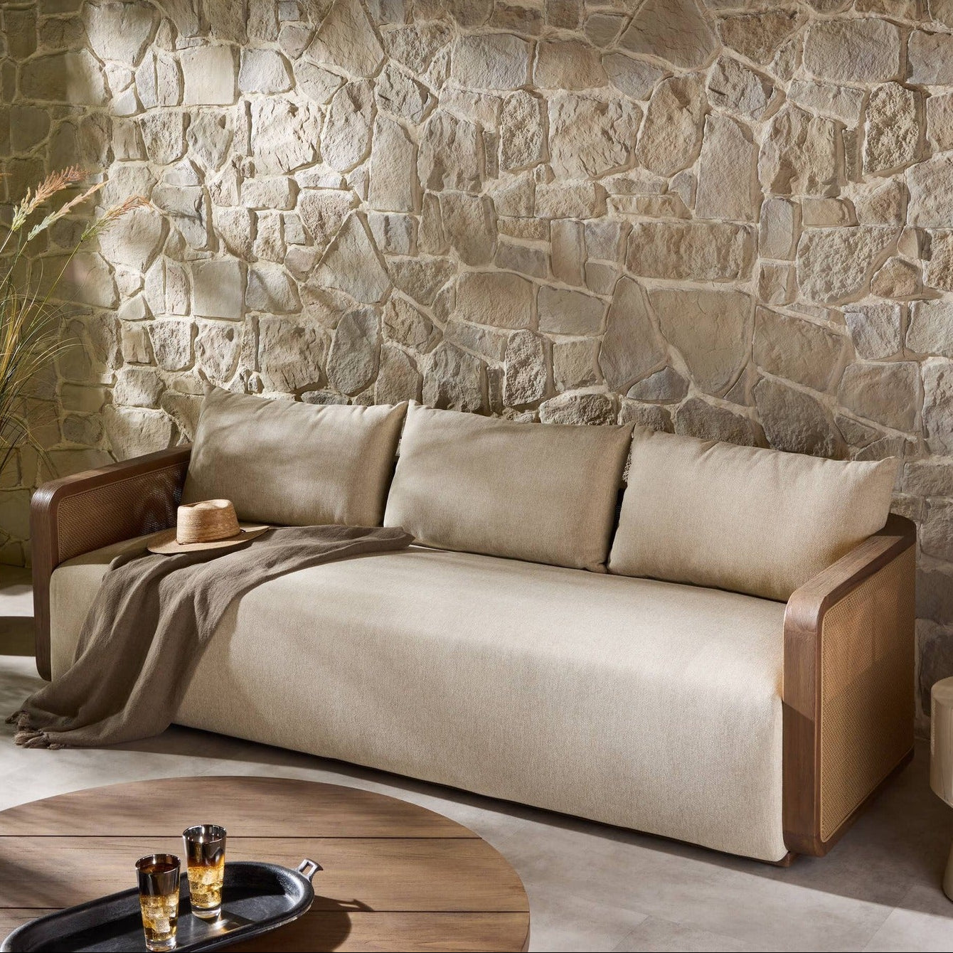 Four Hands Reiner Ellor Beige 96in Outdoor Sofa