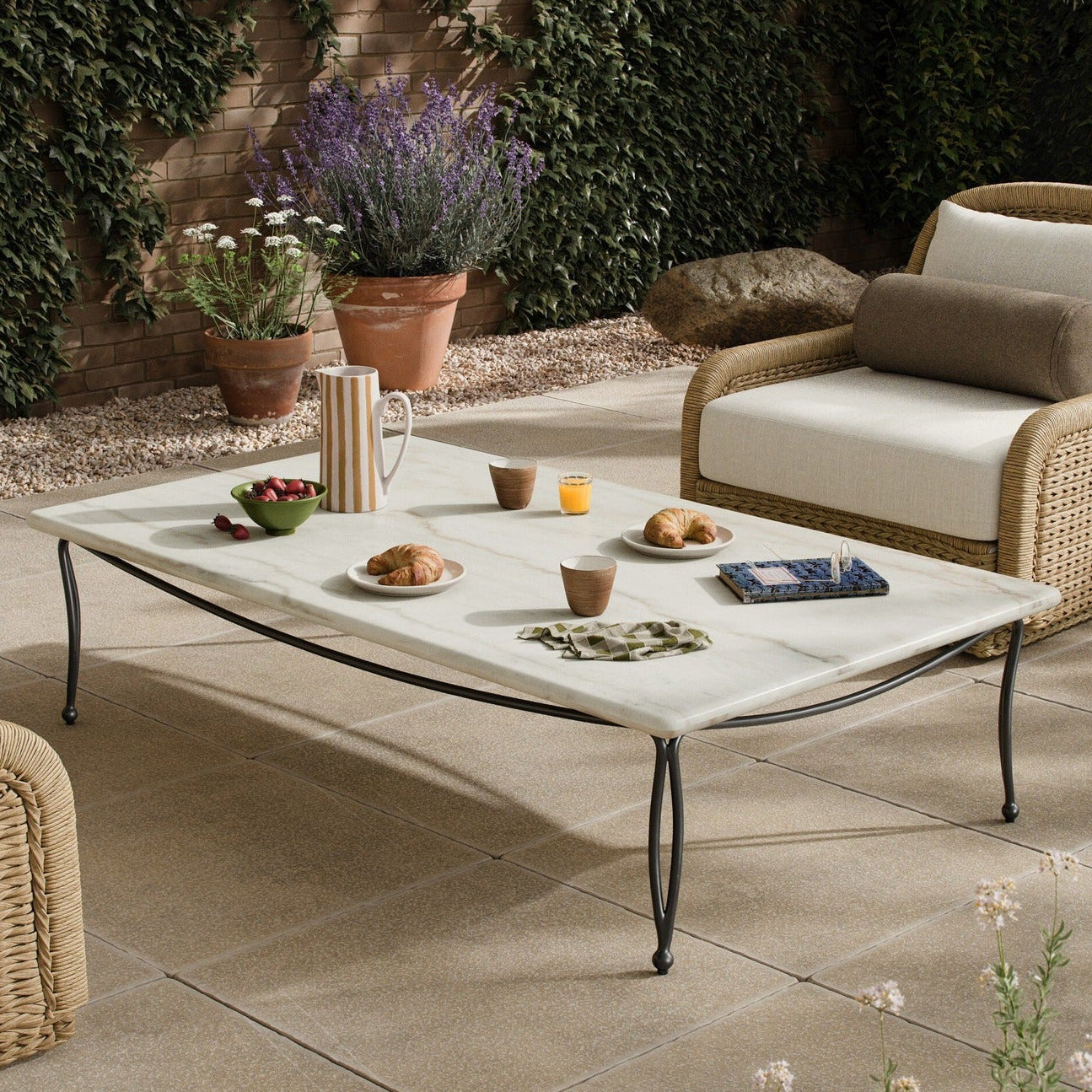Four Hands Idalia White Marble Outdoor Coffee Table