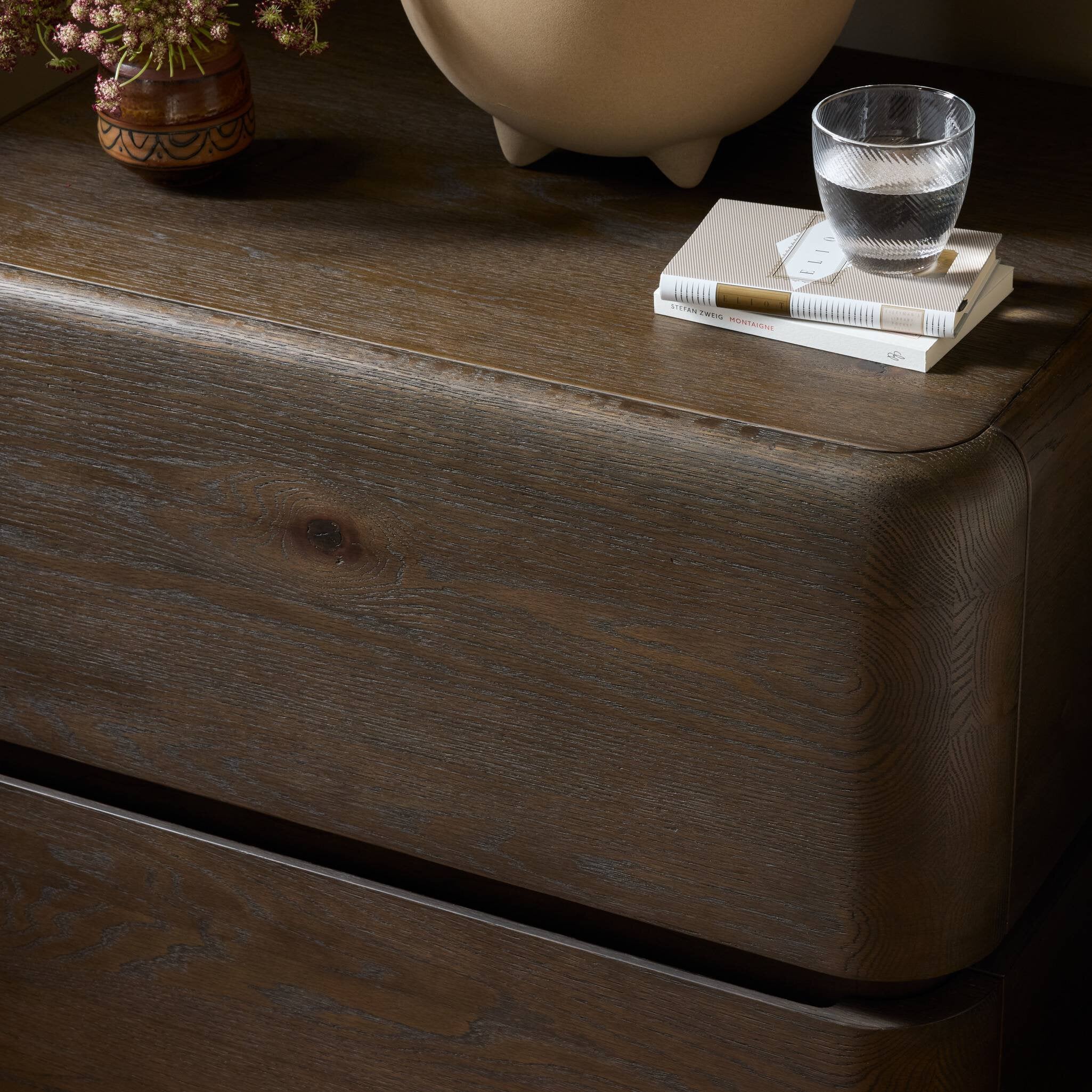 Four Hands Trona Tobacco Oak Nightstand — hardware and joinery
