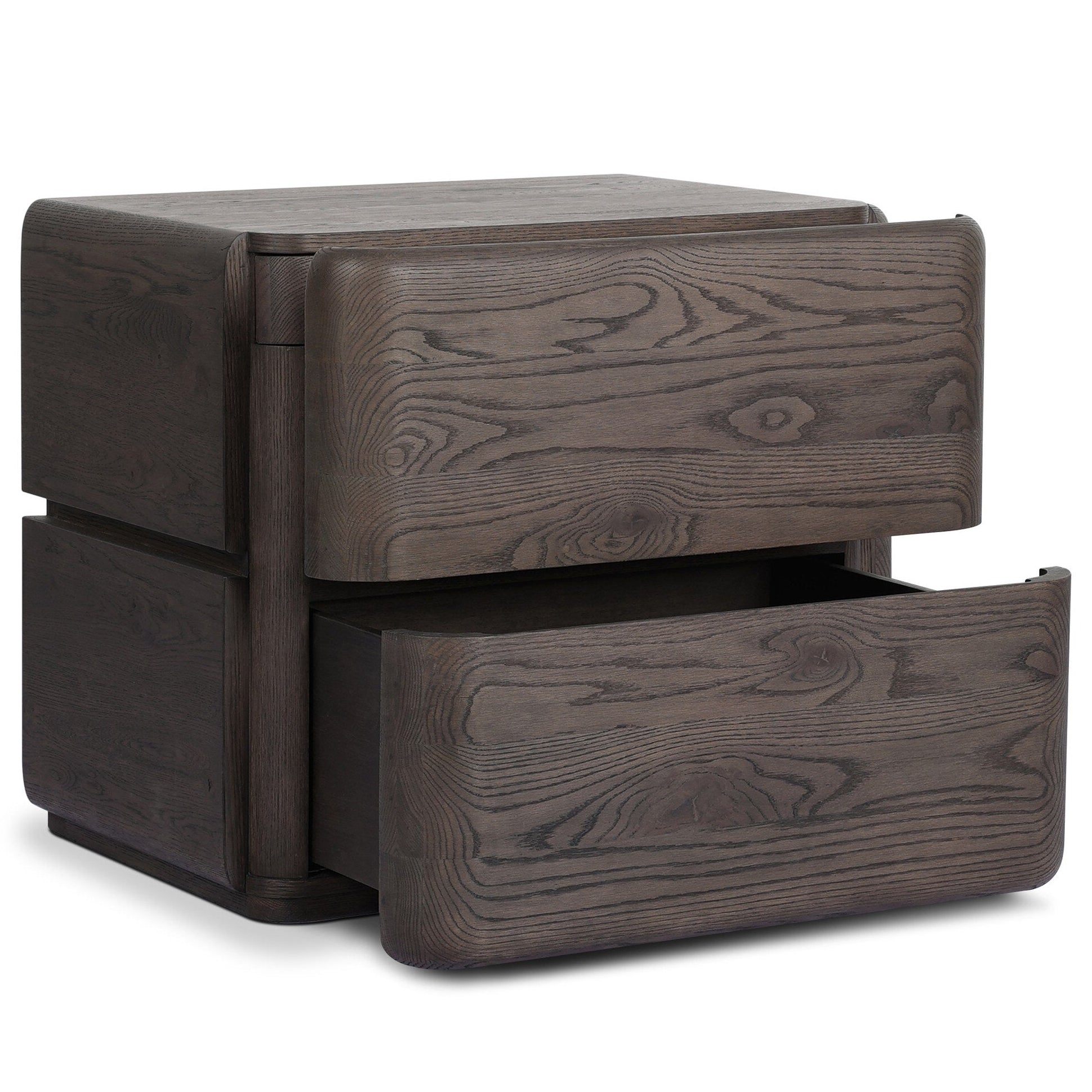 Four Hands Trona Tobacco Oak Nightstand shown open