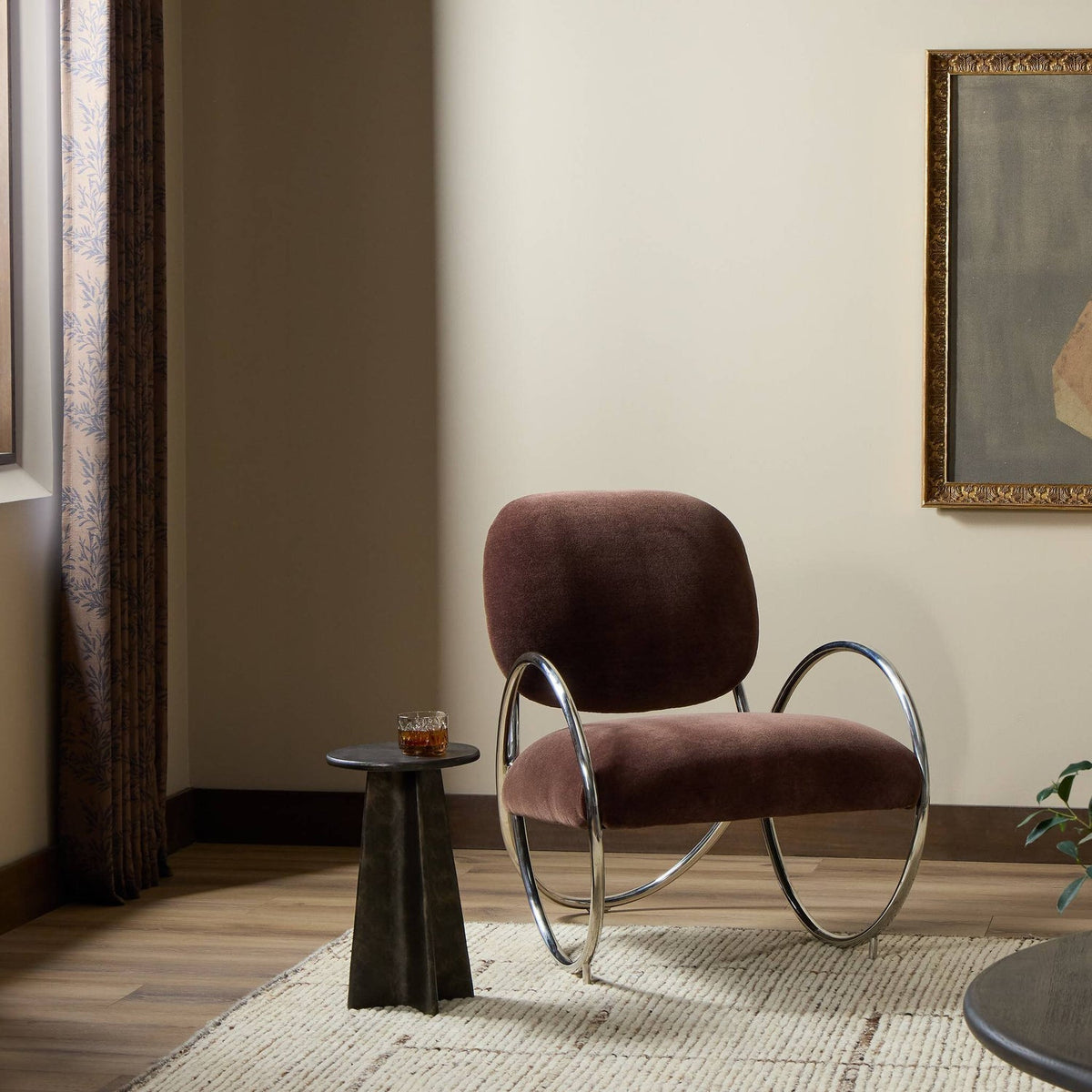 Four Hands Borro Monte Chocolate Chair styled in a room setting