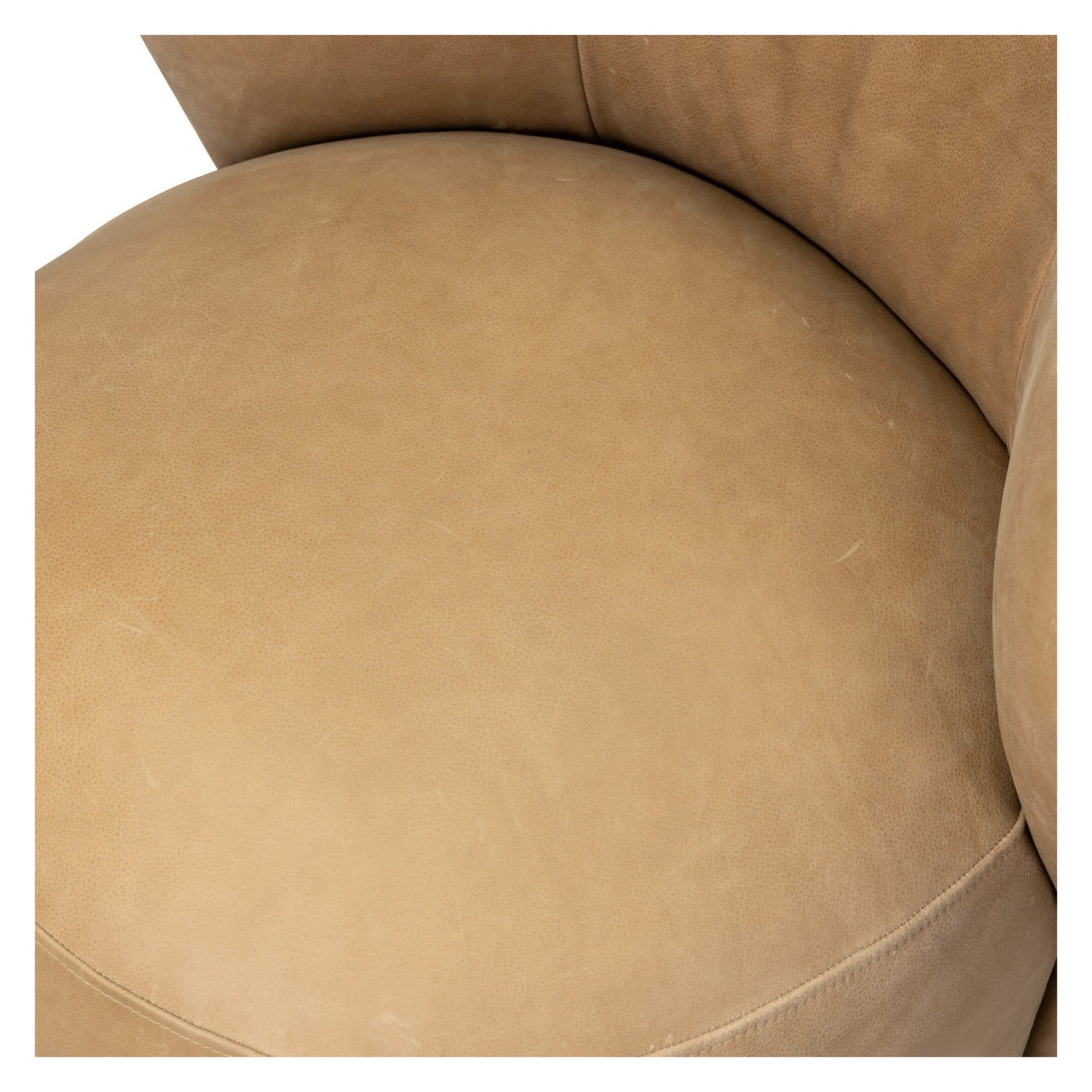 Four Hands Trisha Palermo Drift Swivel Chair in leather with wood-wing back on amber ash, close-up detail of leather, view 2