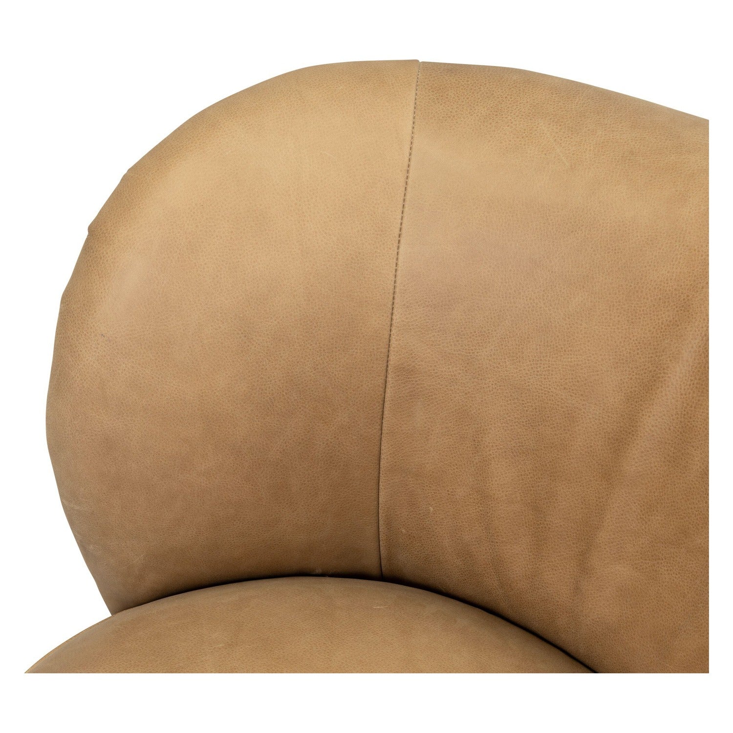 Four Hands Trisha Palermo Drift Swivel Chair in leather with wood-wing back on amber ash, close-up detail of swivel base