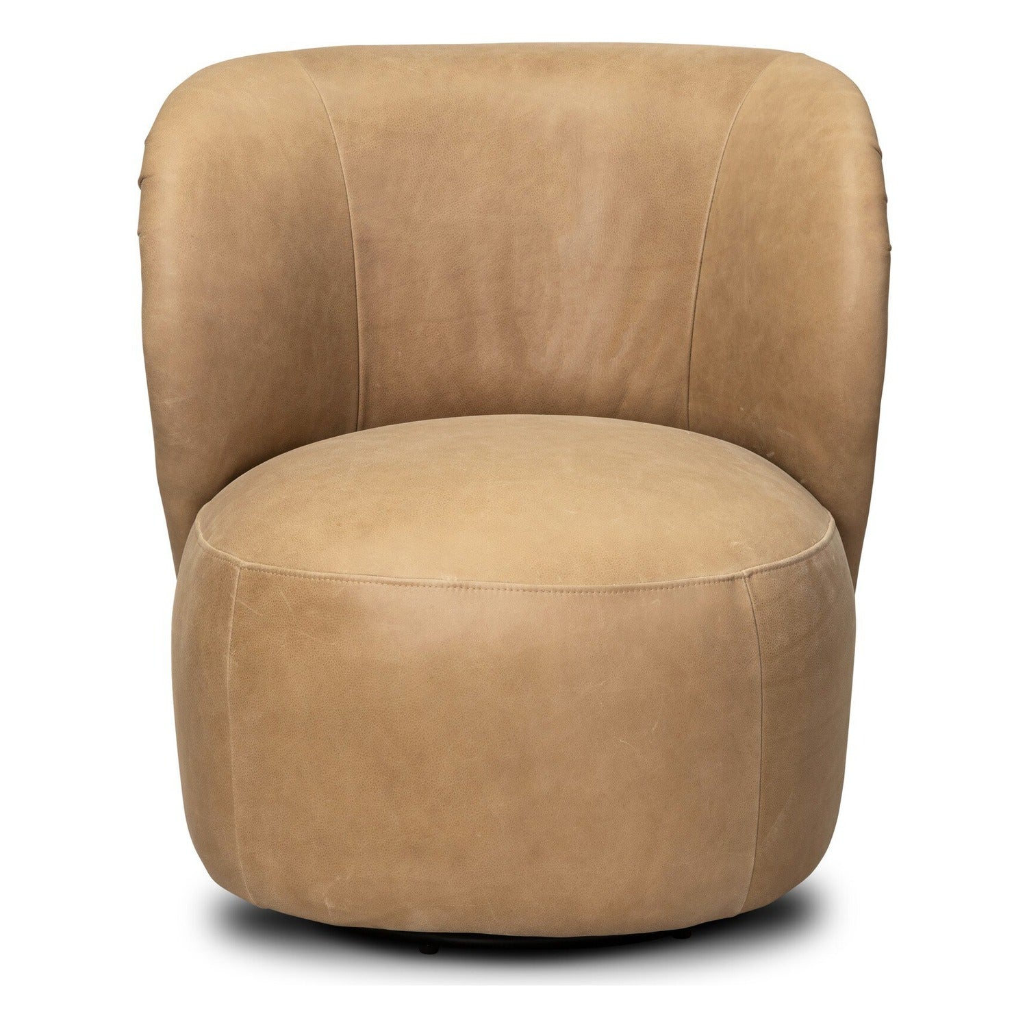 Four Hands Trisha Palermo Drift Swivel Chair in leather with wood-wing back on amber ash, front view