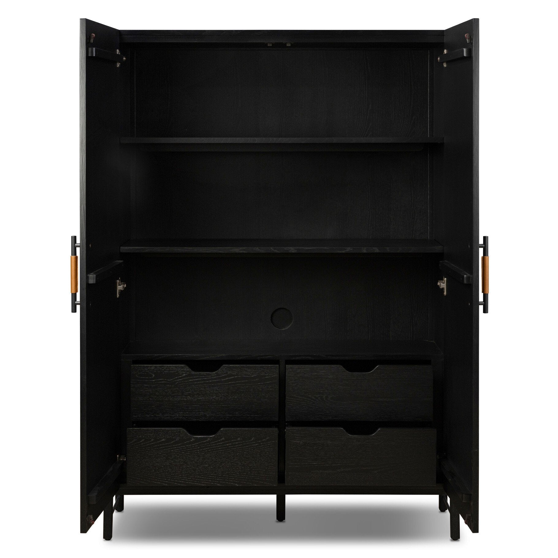 Four Hands Rosedale Ebony Oak Cabinet - shown open