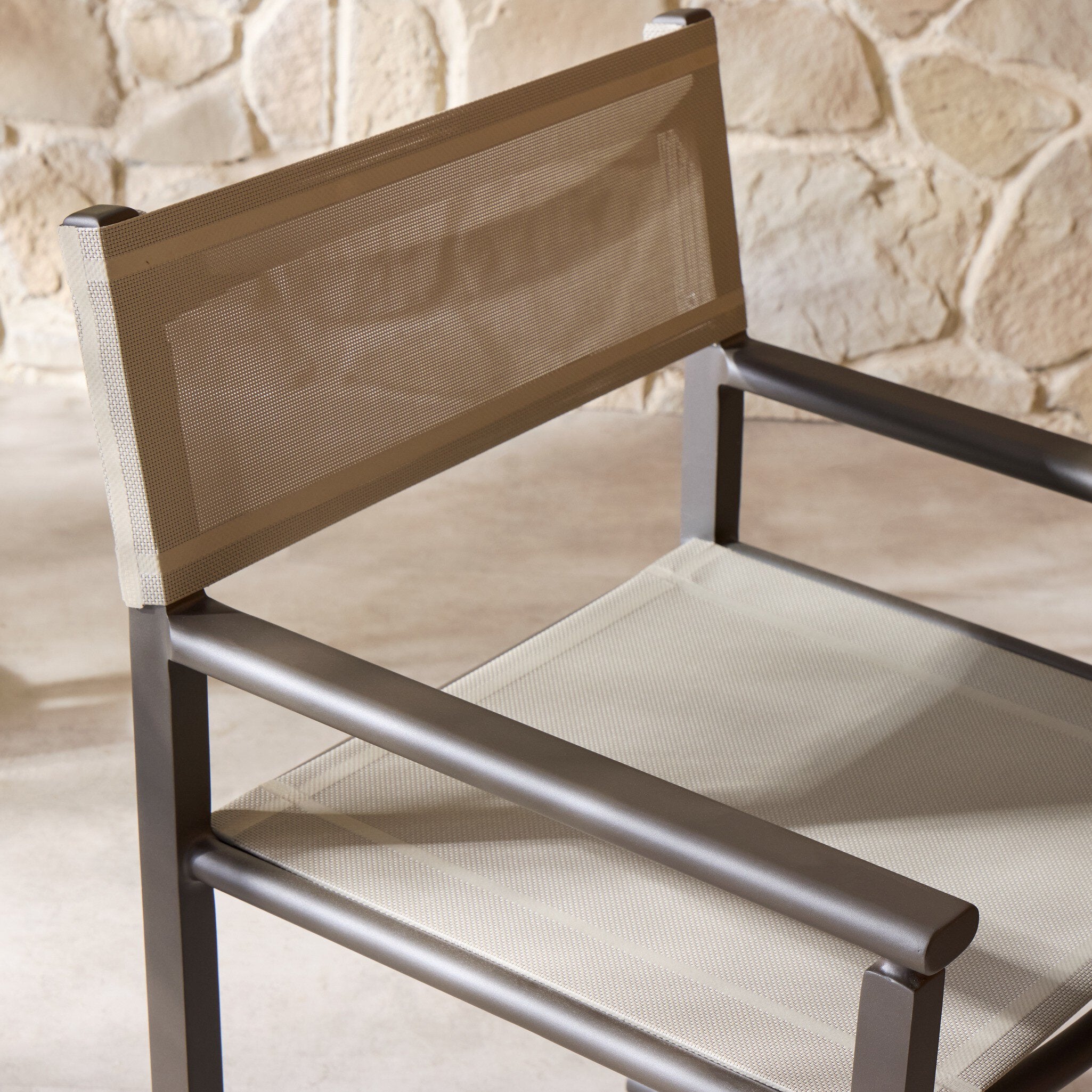 Four Hands Brisco Taupe Mesh Outdoor Dining Chair close-up detail 8