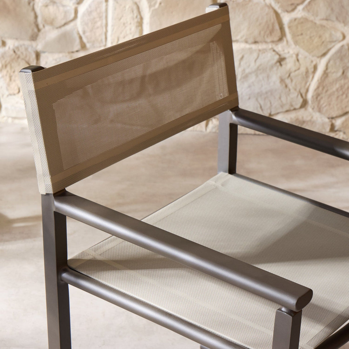 Four Hands Brisco Taupe Mesh Outdoor Dining Chair close-up detail 8