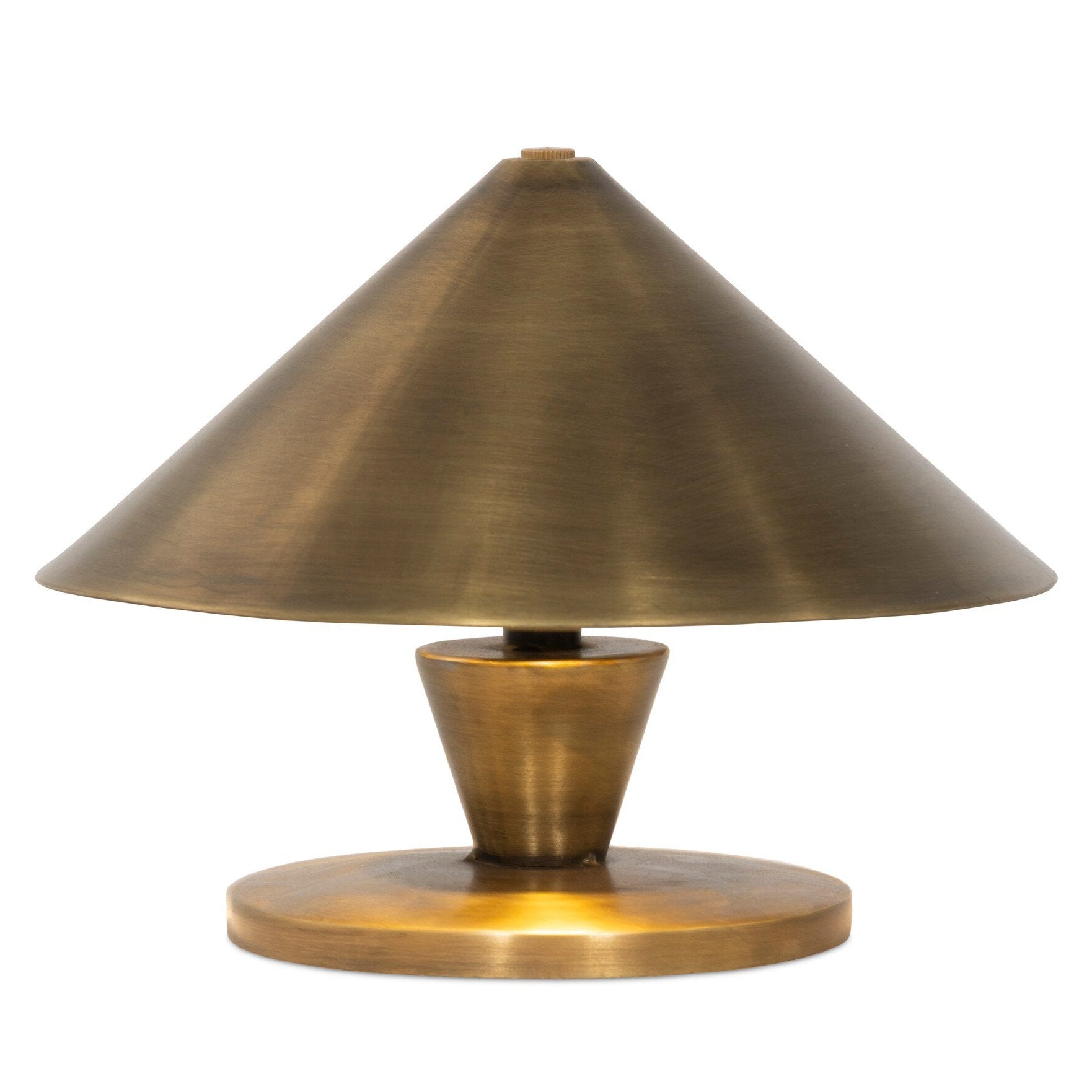 Four Hands Nyra Aged Antique Brass Iron Cordless Table Lamp styled view 2
