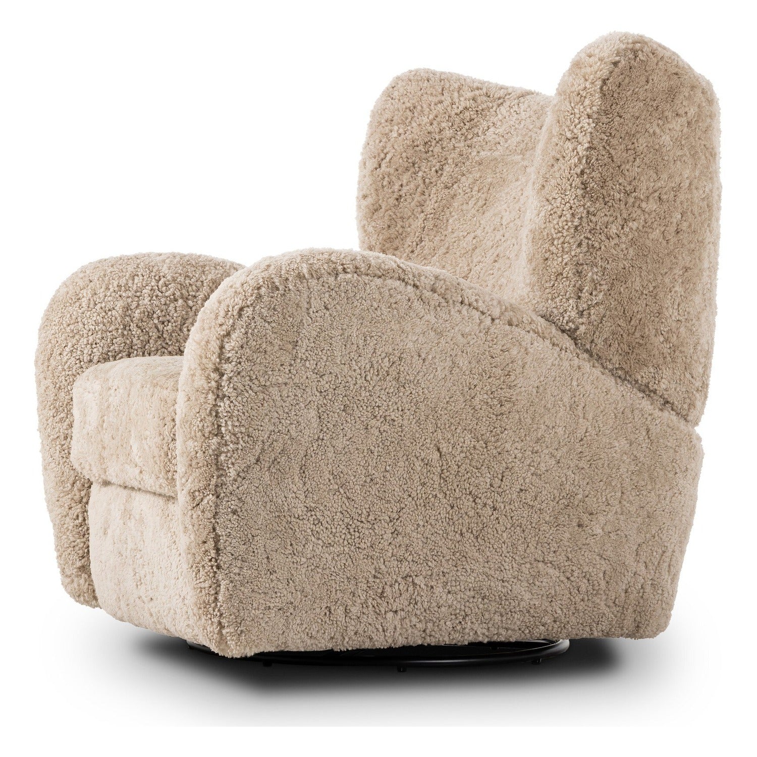 Four Hands Amelie Beige Shearling Swivel Recliner, close-up detail of shearling texture, view 1