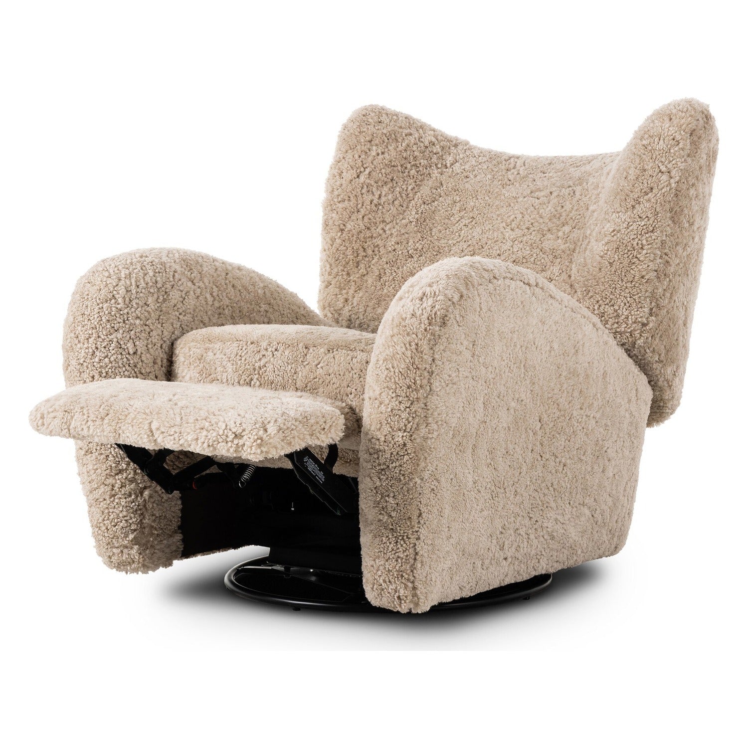 Four Hands Amelie Beige Shearling Swivel Recliner, primary product view