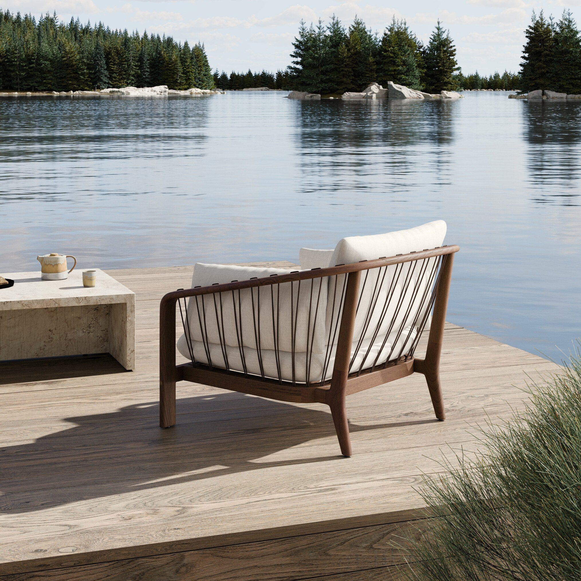 Four Hands Ambrosia Vergo Cream Outdoor Chair - styled room setting