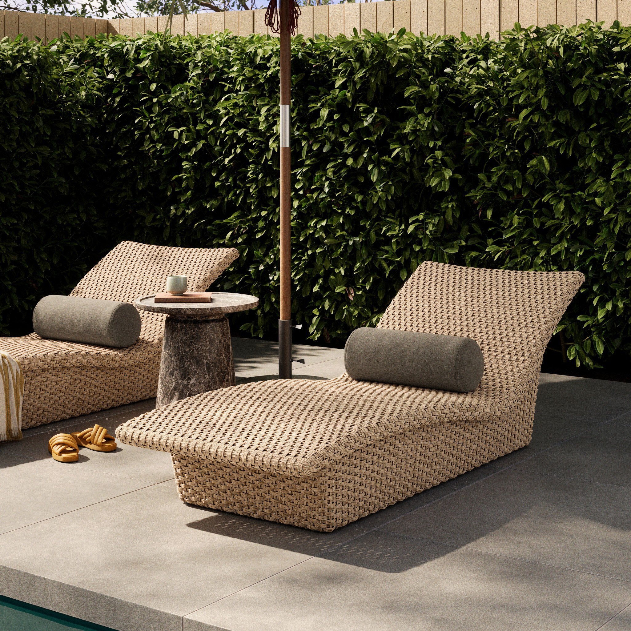 Four Hands Quinta Antique Dune Outdoor Chaise - styled room setting