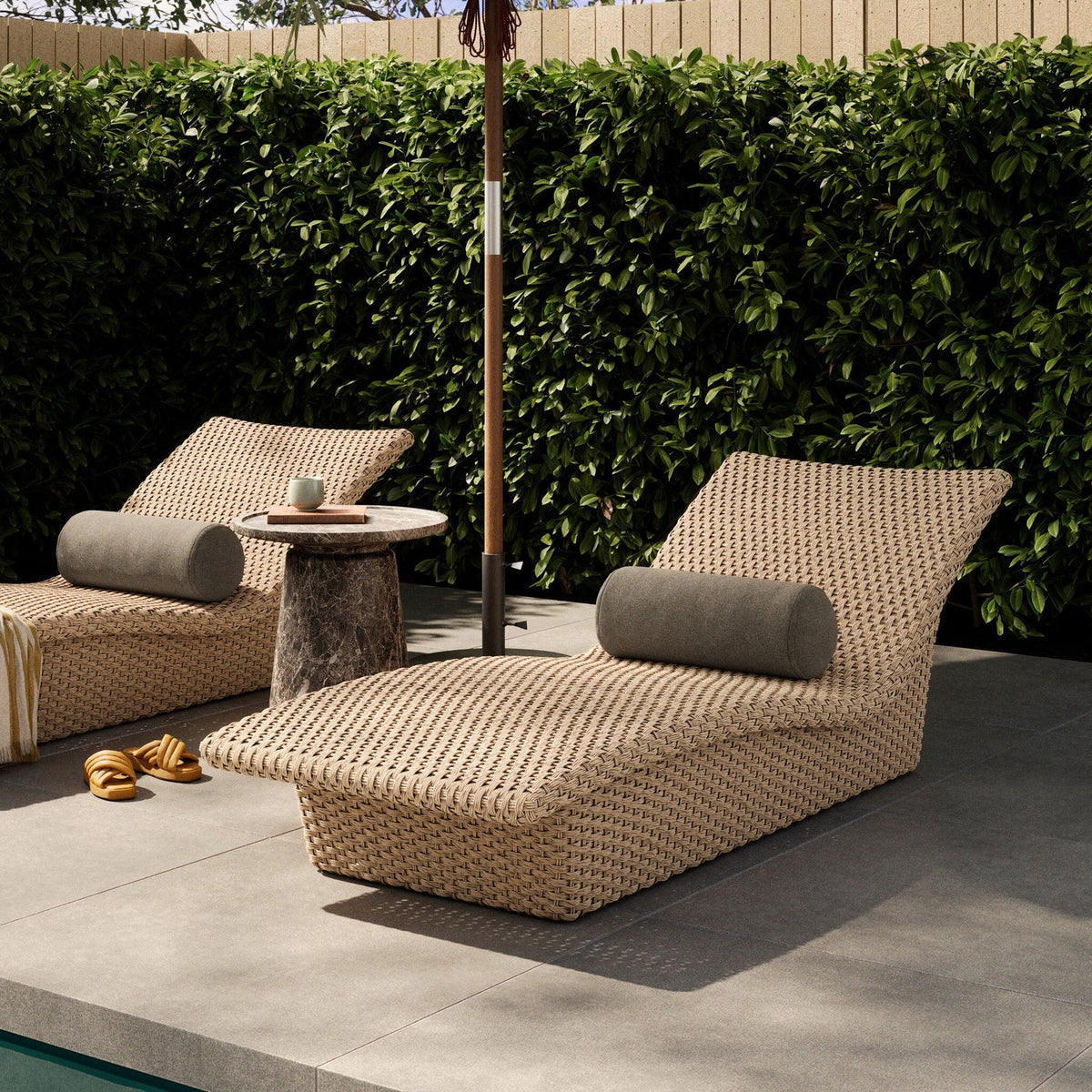 Four Hands Quinta Antique Dune Outdoor Chaise - styled room setting