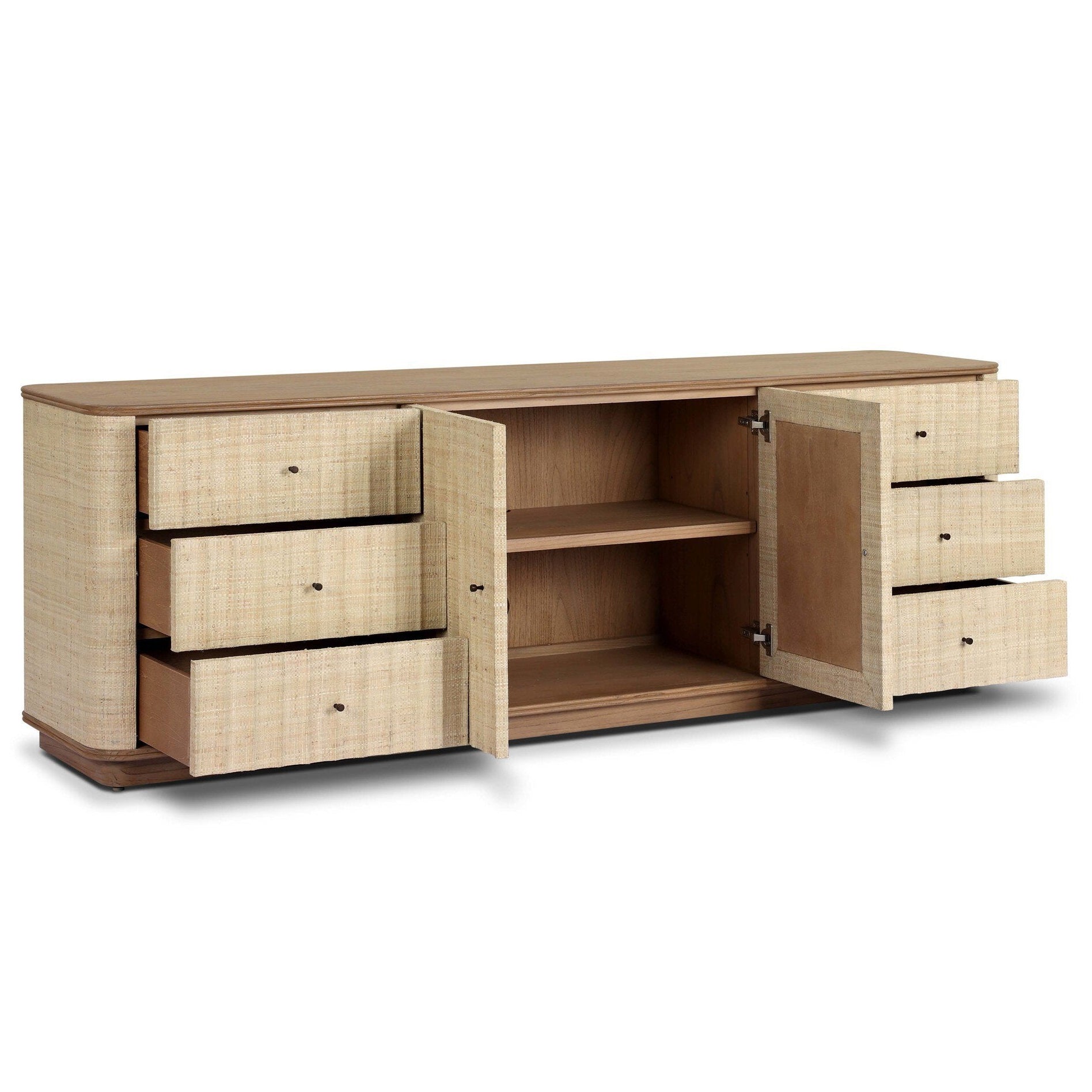 Four Hands Meyer Natural Fleck Raffia Media Console - storage detail (view 3)