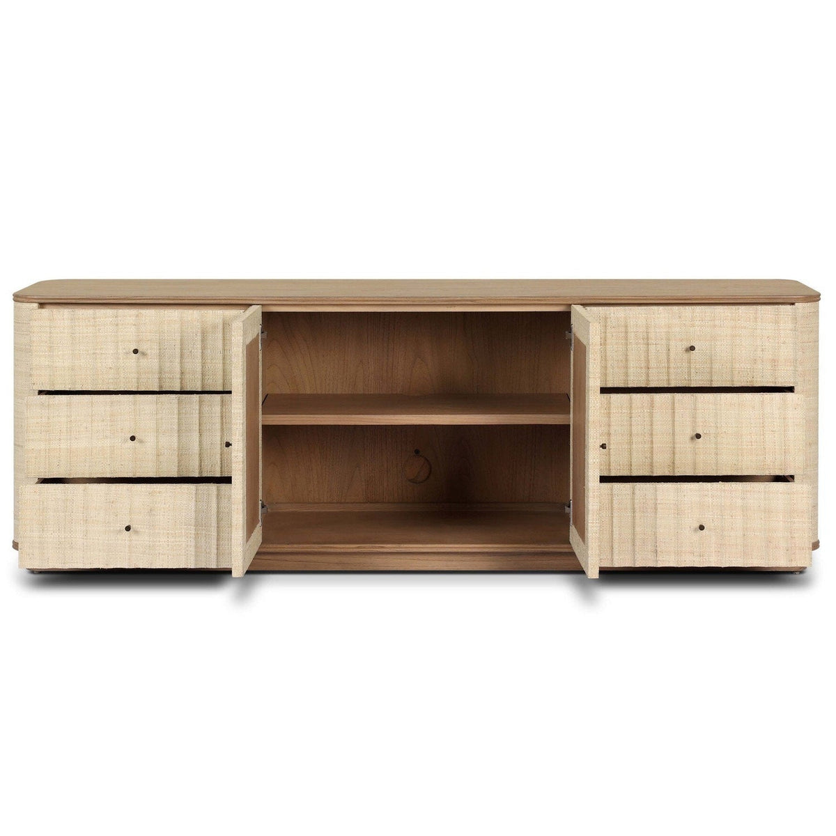 Four Hands Meyer Natural Fleck Raffia Media Console - storage detail (view 2)