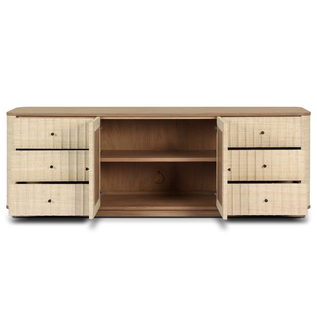Four Hands Meyer Natural Fleck Raffia Media Console - storage detail (view 4)