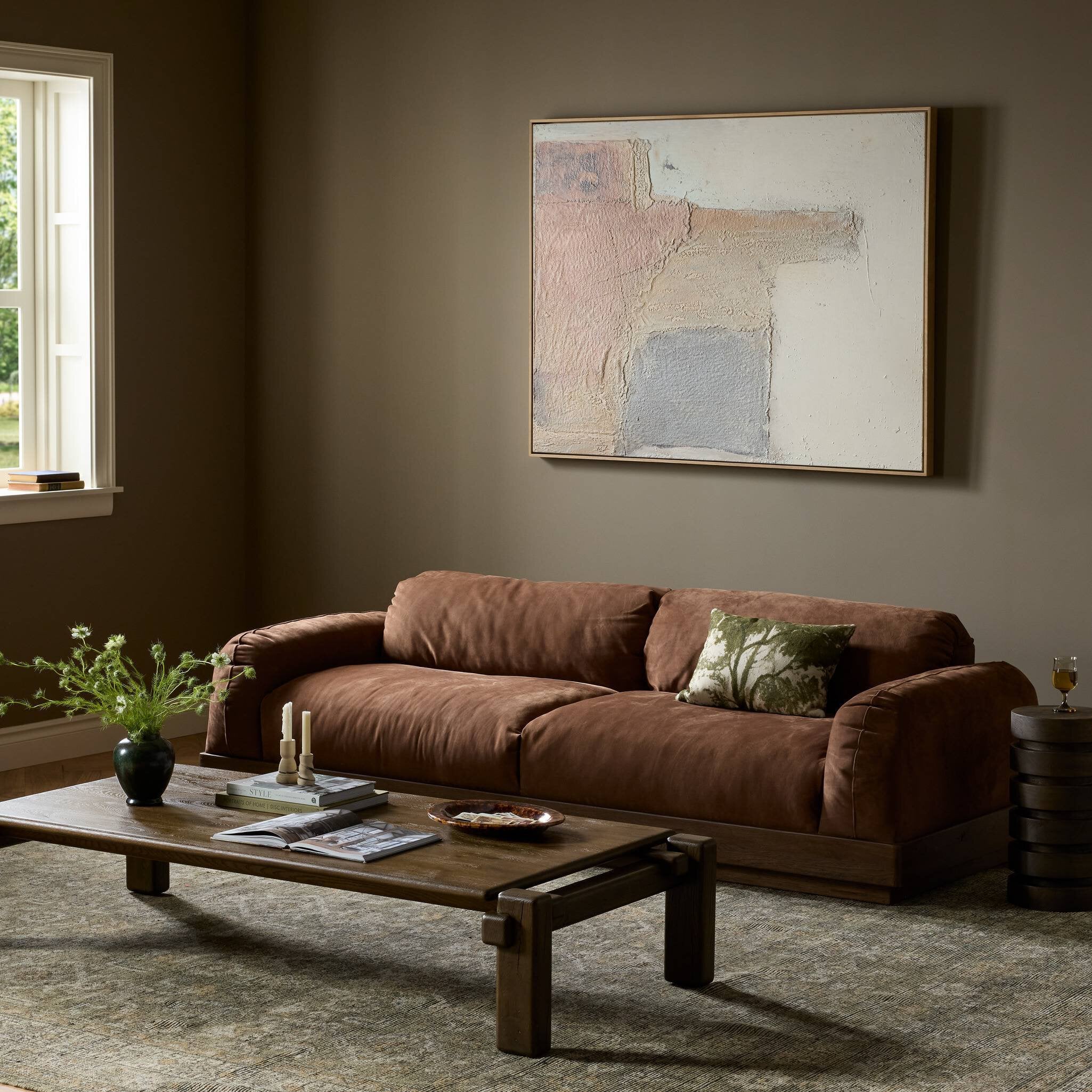 Four Hands Voller Nubuck Tobacco 96in Sofa - styled room setting